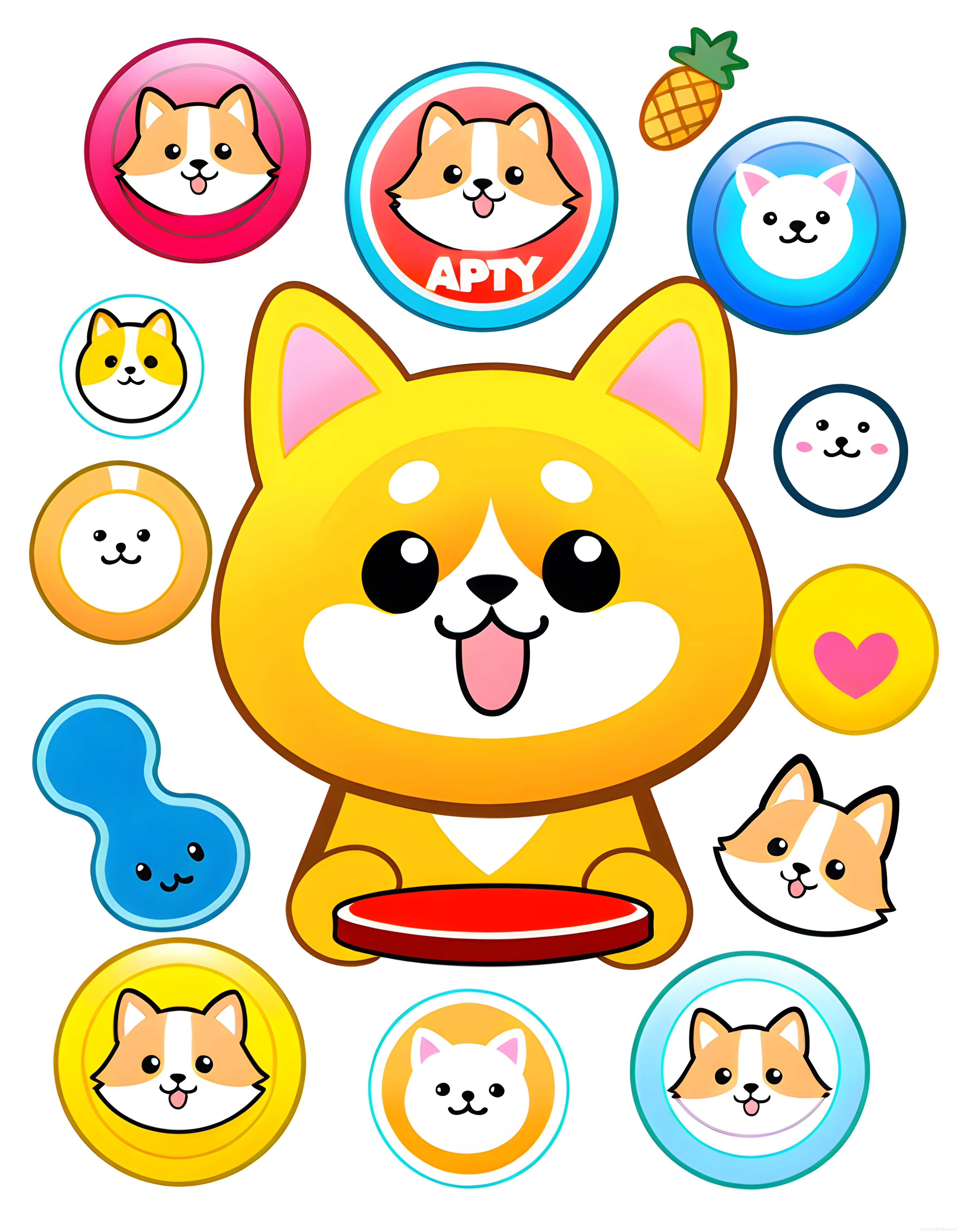 Rengarenk Kawaii Köpek Sticker Koleksiyonu ve Sevimli Dijital Karakterler