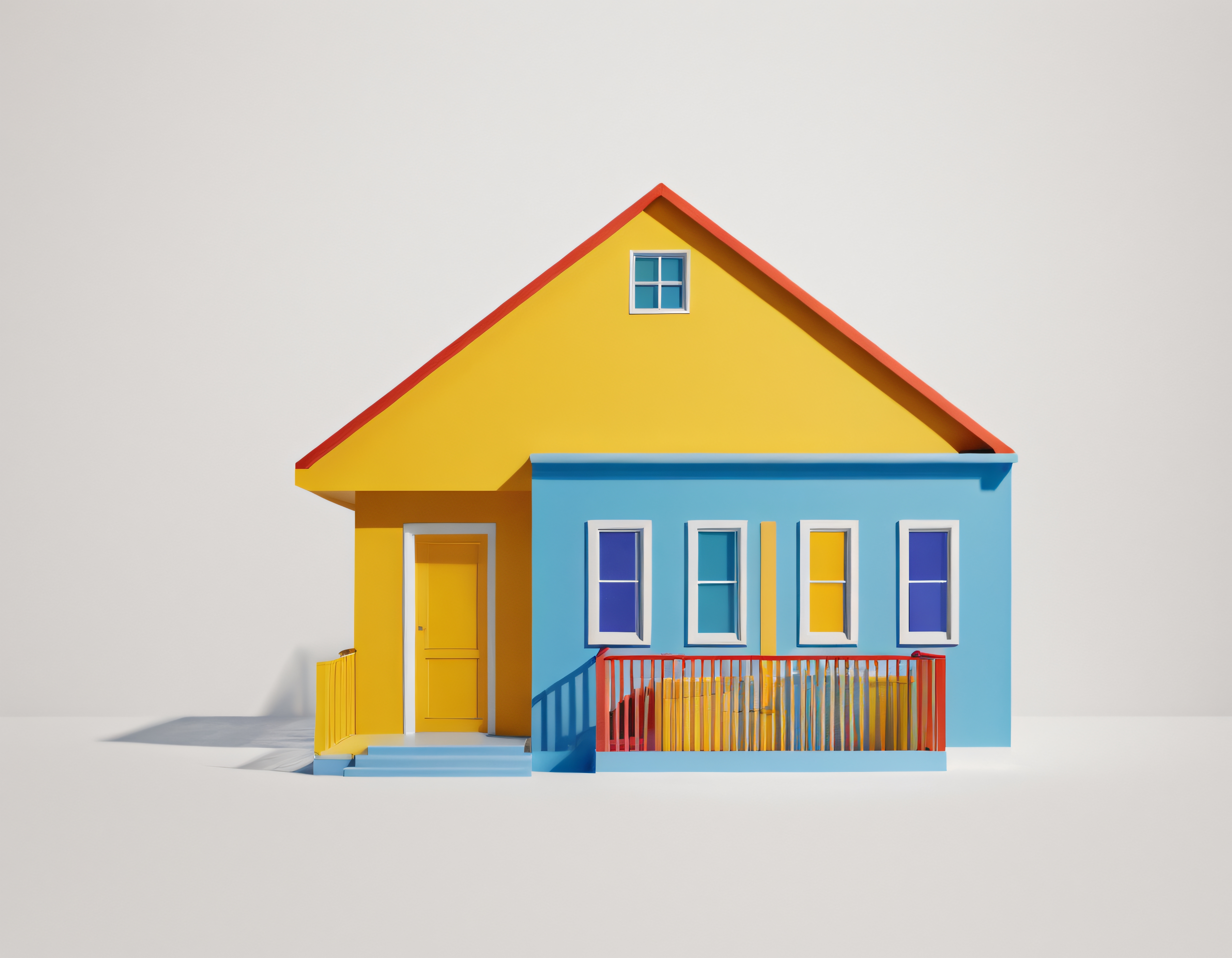 Rengarenk Minimalist Ev: Modern Mimari ve Sade 3D Render Çalışması