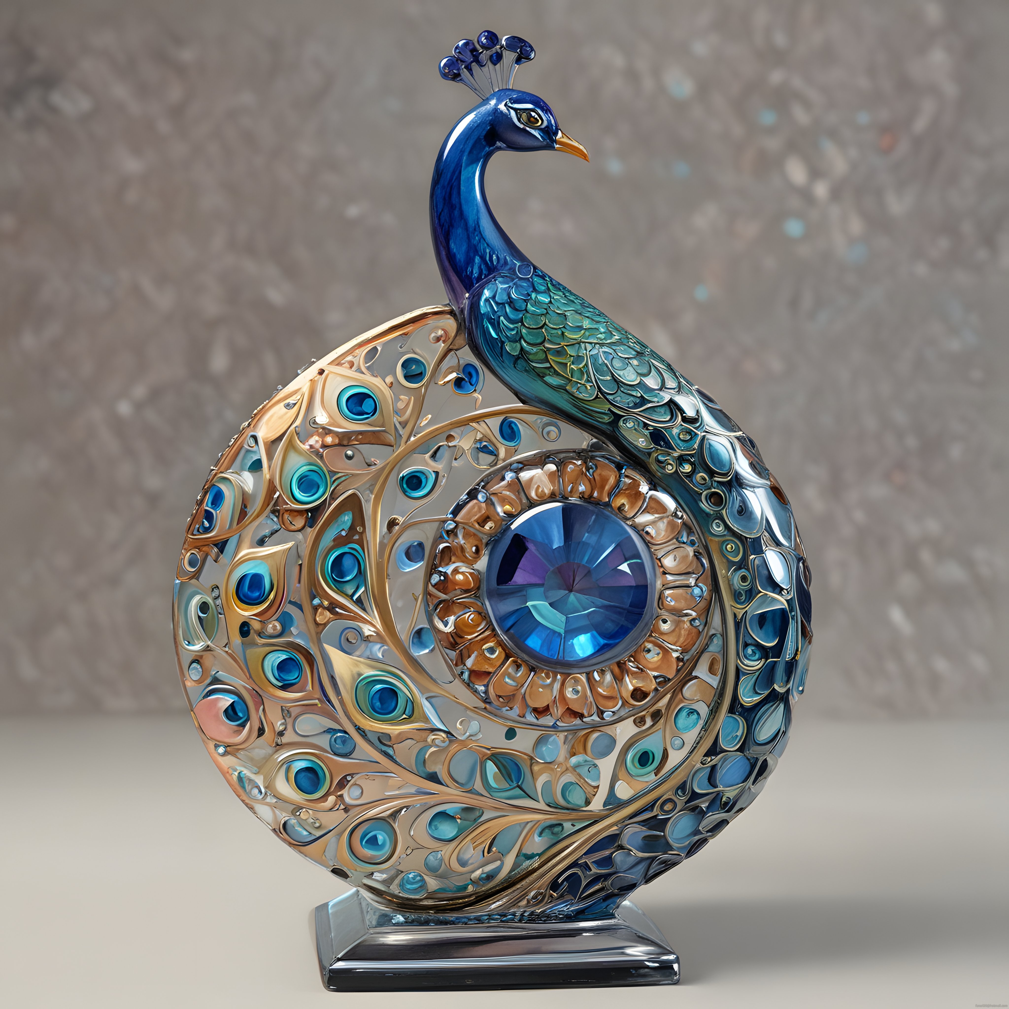 Rengarenk Mücevher Taşlı Lüks Tavus Kuşu Heykelli Dekoratif Sanat Eseri