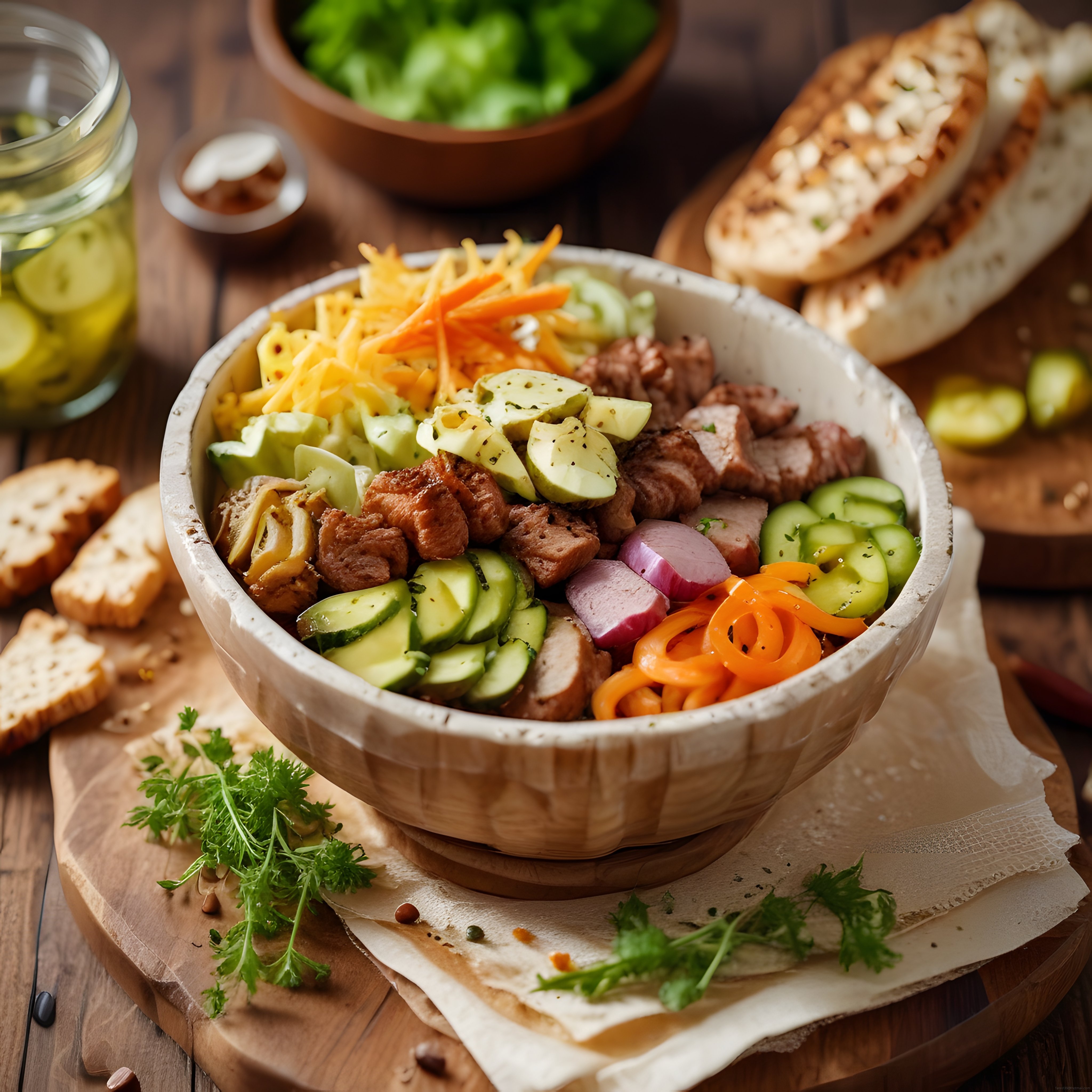 Rengarenk Sebzeler ve Baharatlı Et Parçalarıyla Besleyici Kase Yemeği