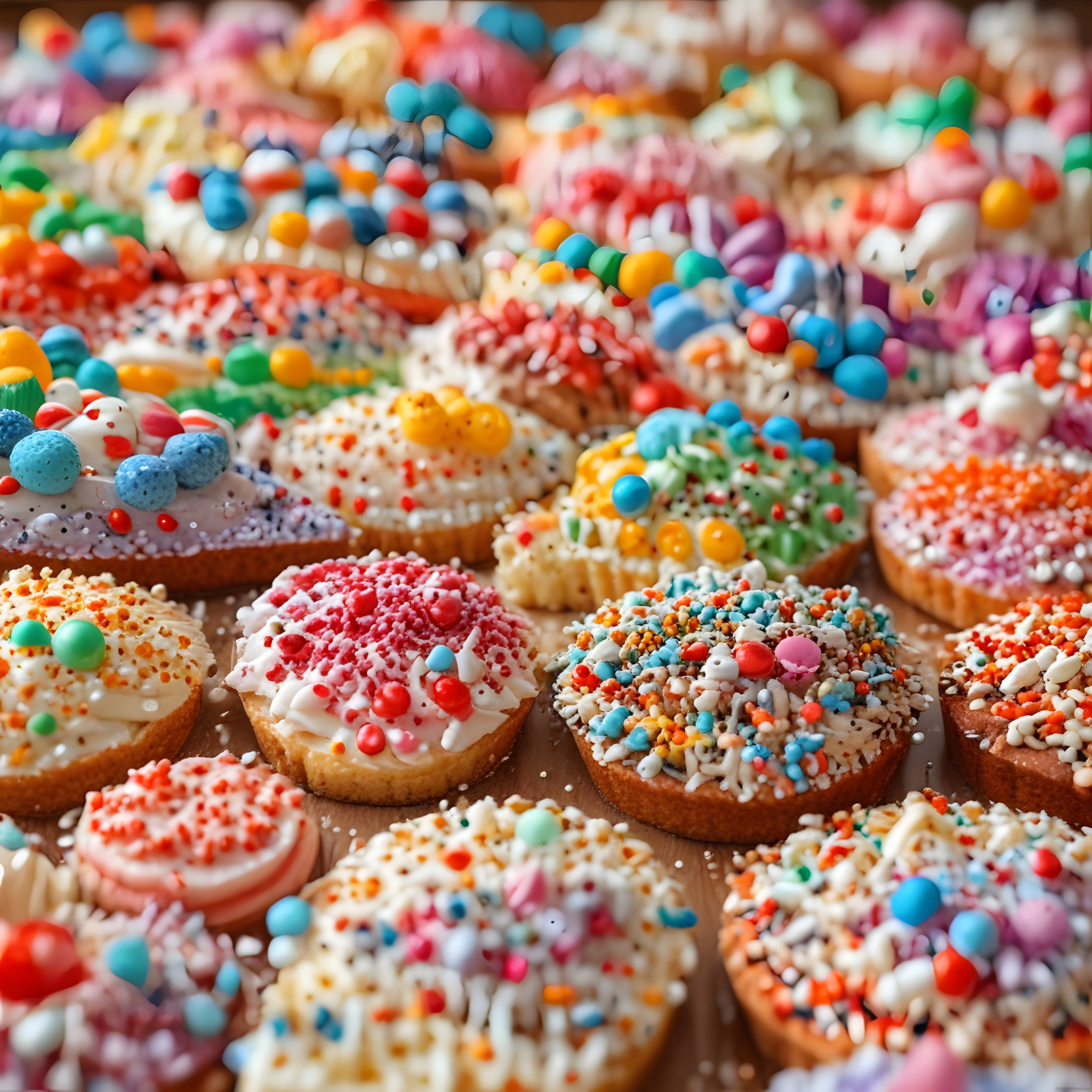 Rengarenk Şekerlemelerle Süslenmiş Mini Pastalar ve Lezzetli Cupcakeler