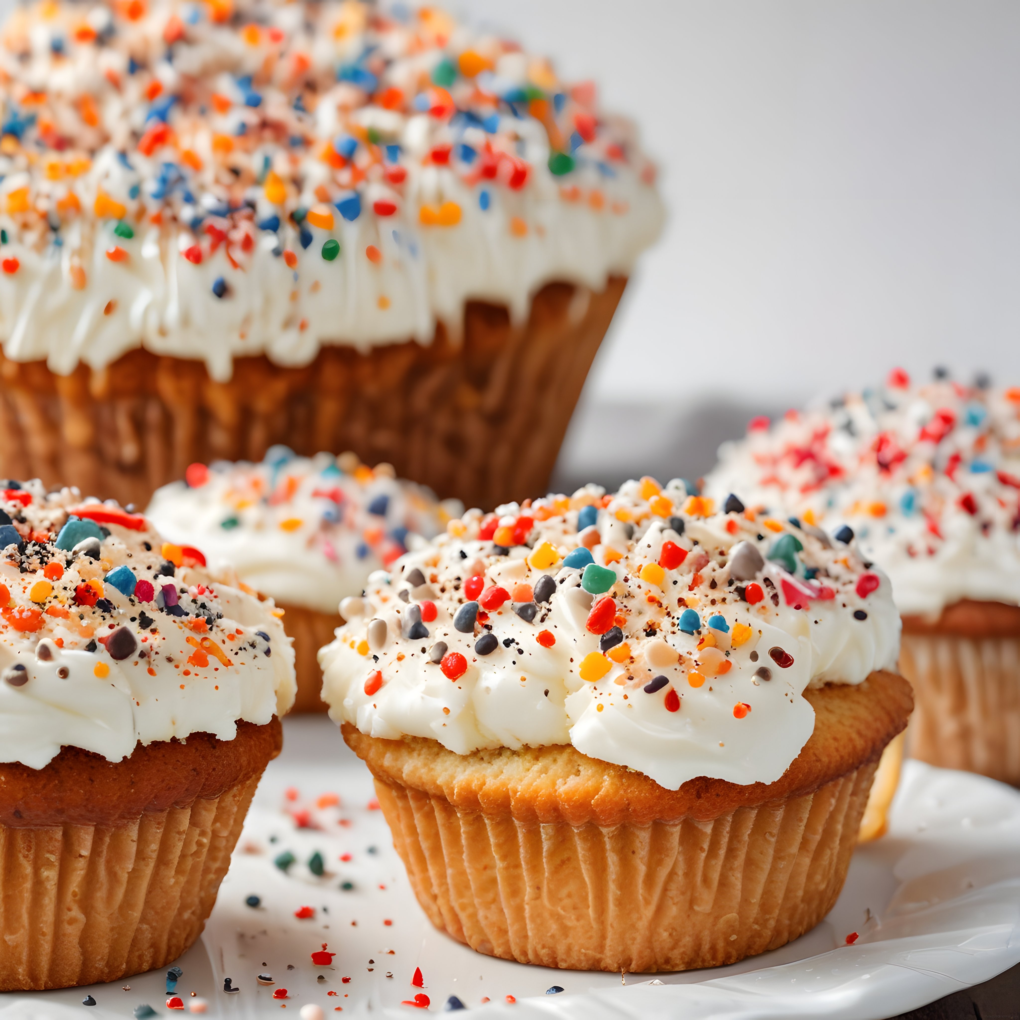 Rengarenk Serpmeli Beyaz Kremalı Cupcakeler ile Lezzetli Tatlı Atıştırmalık