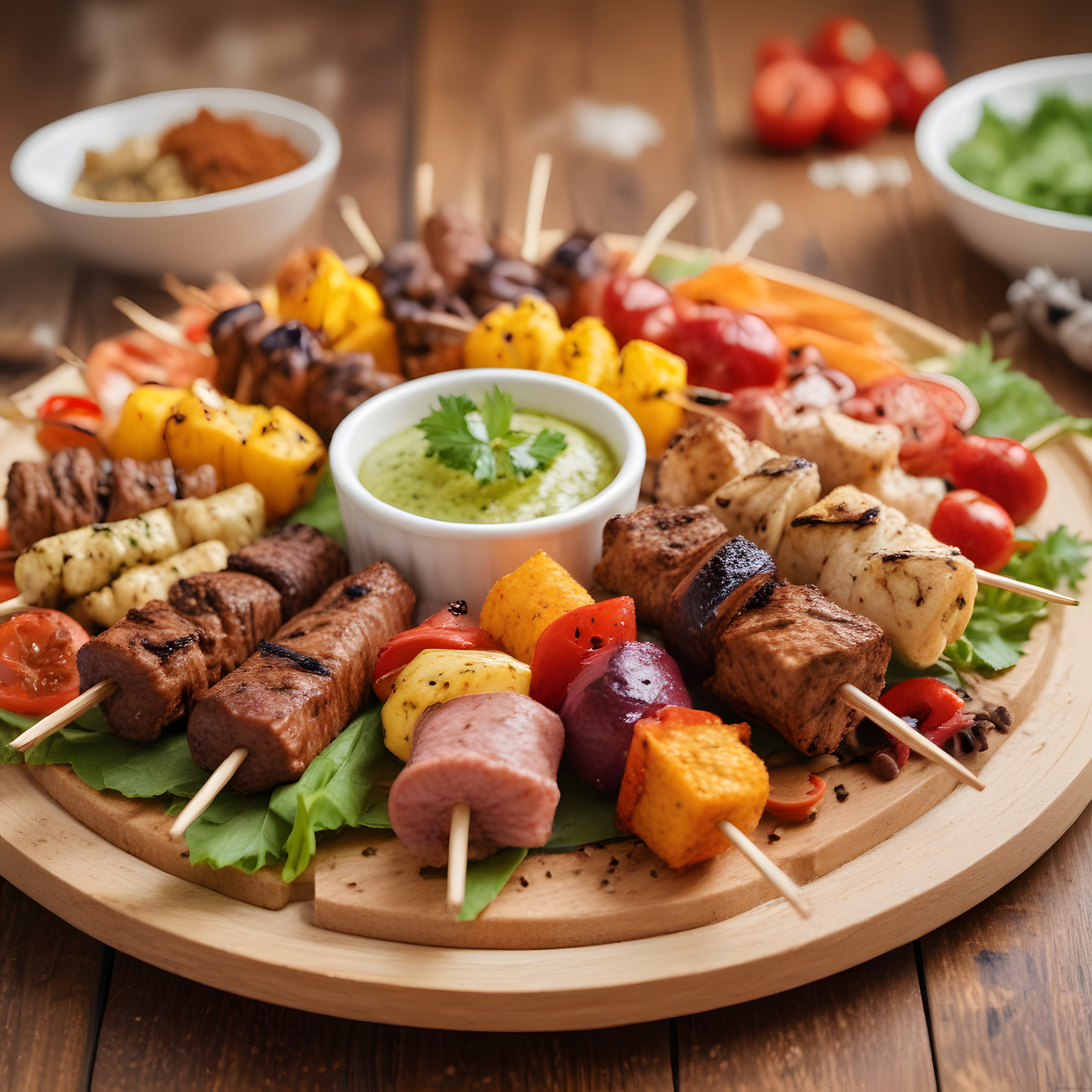 Rengarenk Şiş Kebap Çeşitleri ve Özel Sos ile Davet Sofrası Sunumu