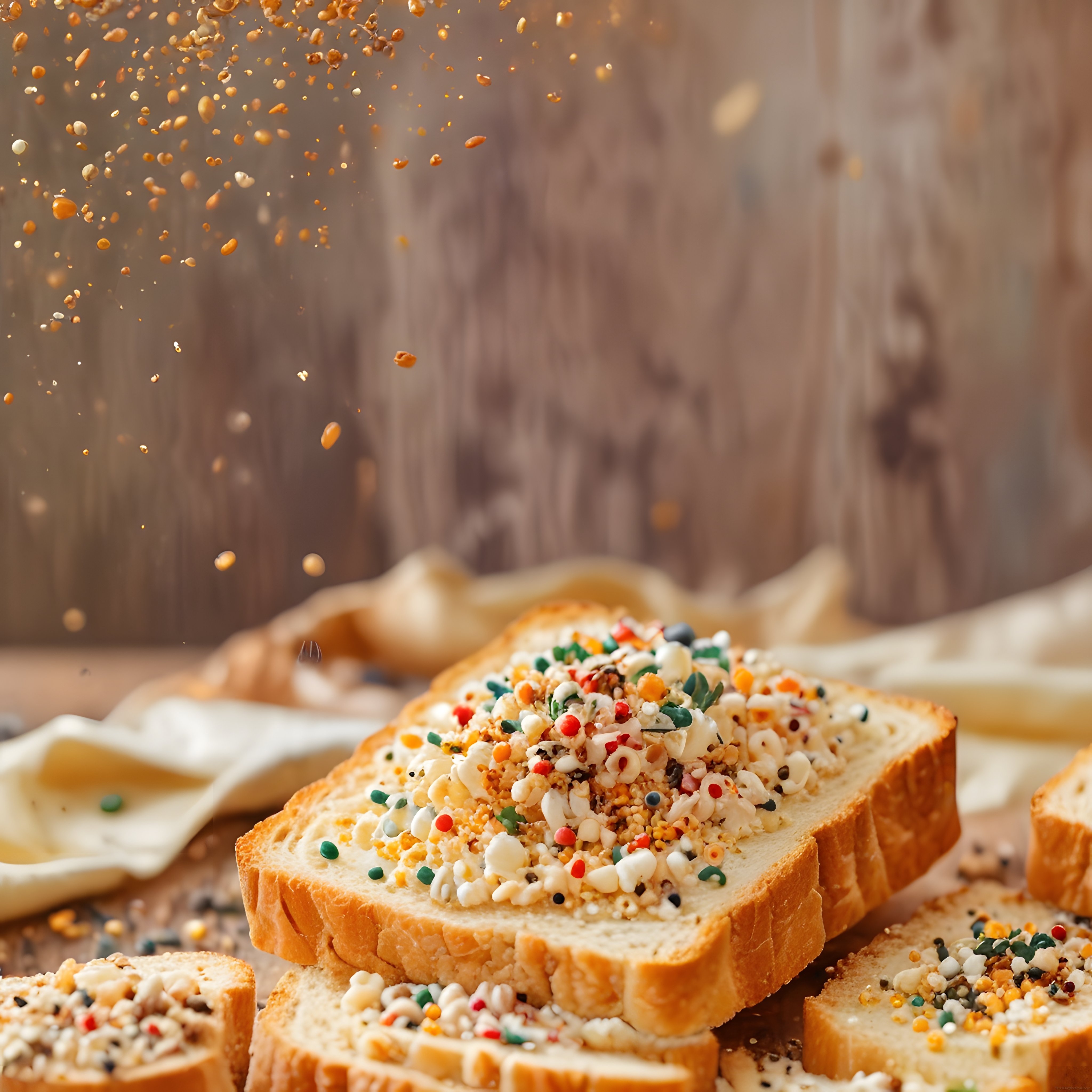 rengarenk sprinkles ve kremalı dilim ekmeklerle neşeli kahvaltı masası