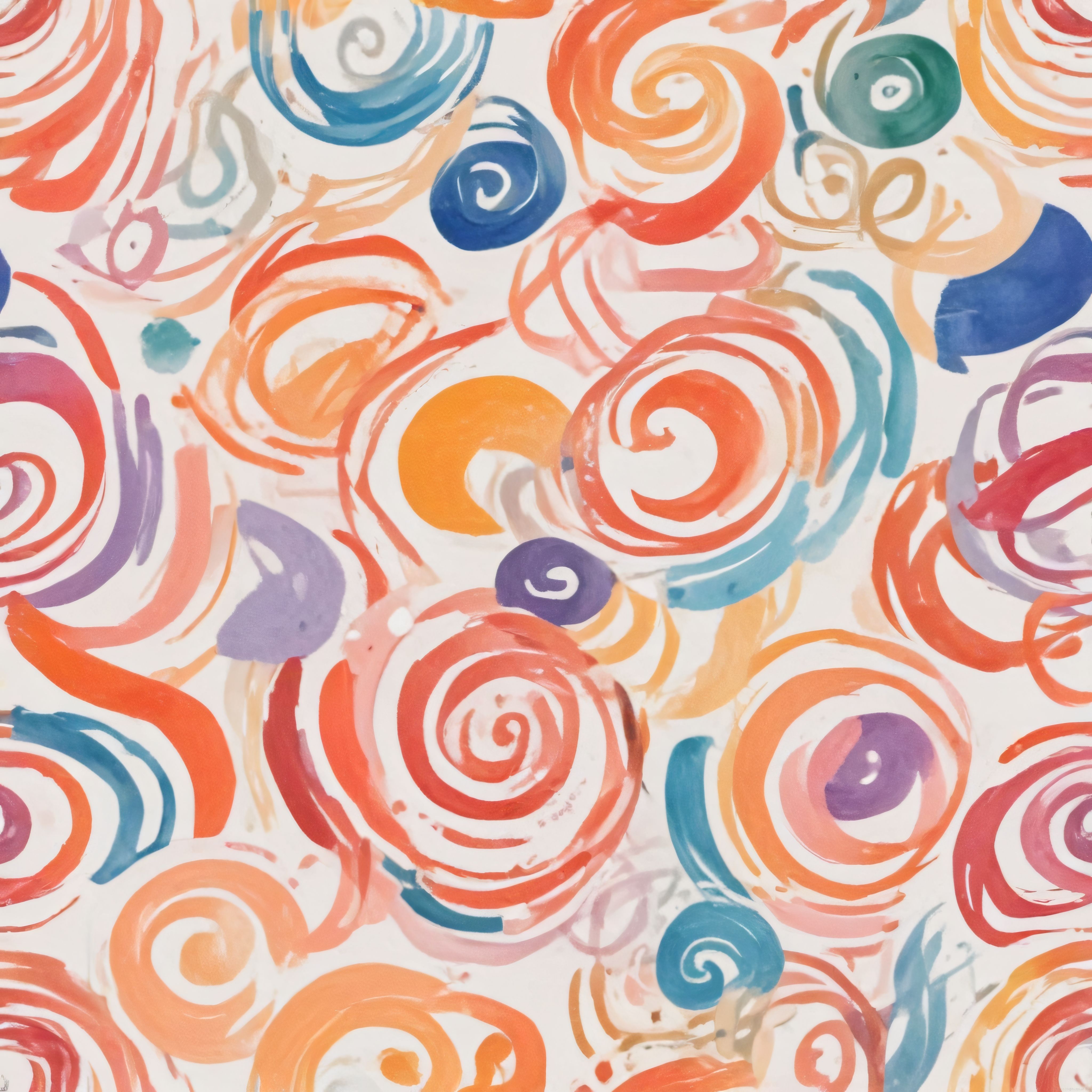 Rengarenk suluboya spiral ve sarmal desenlerle dolu soyut resim