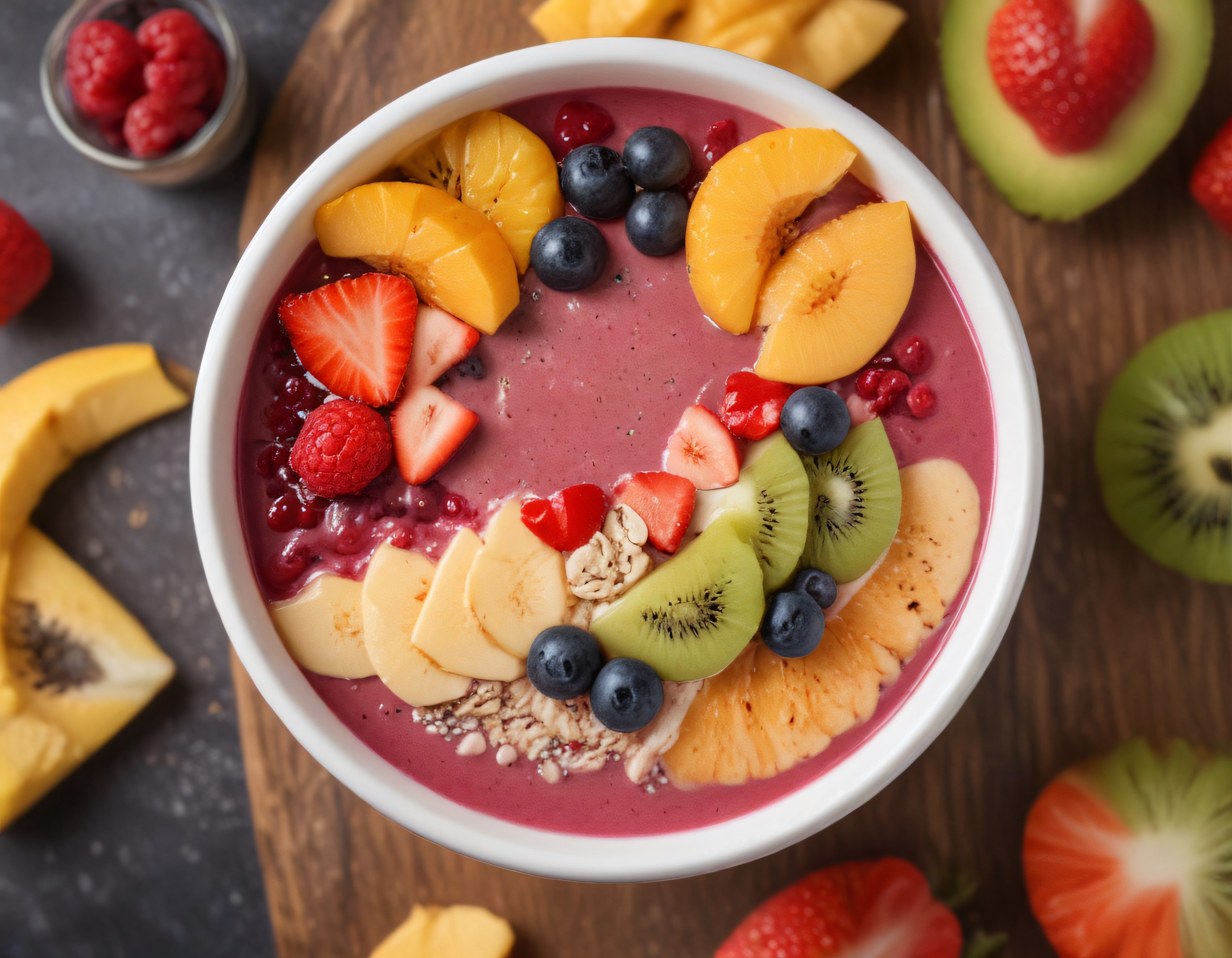 Rengarenk Taze Meyvelerle Süslenmiş Sağlıklı Smoothie Bowl Görseli