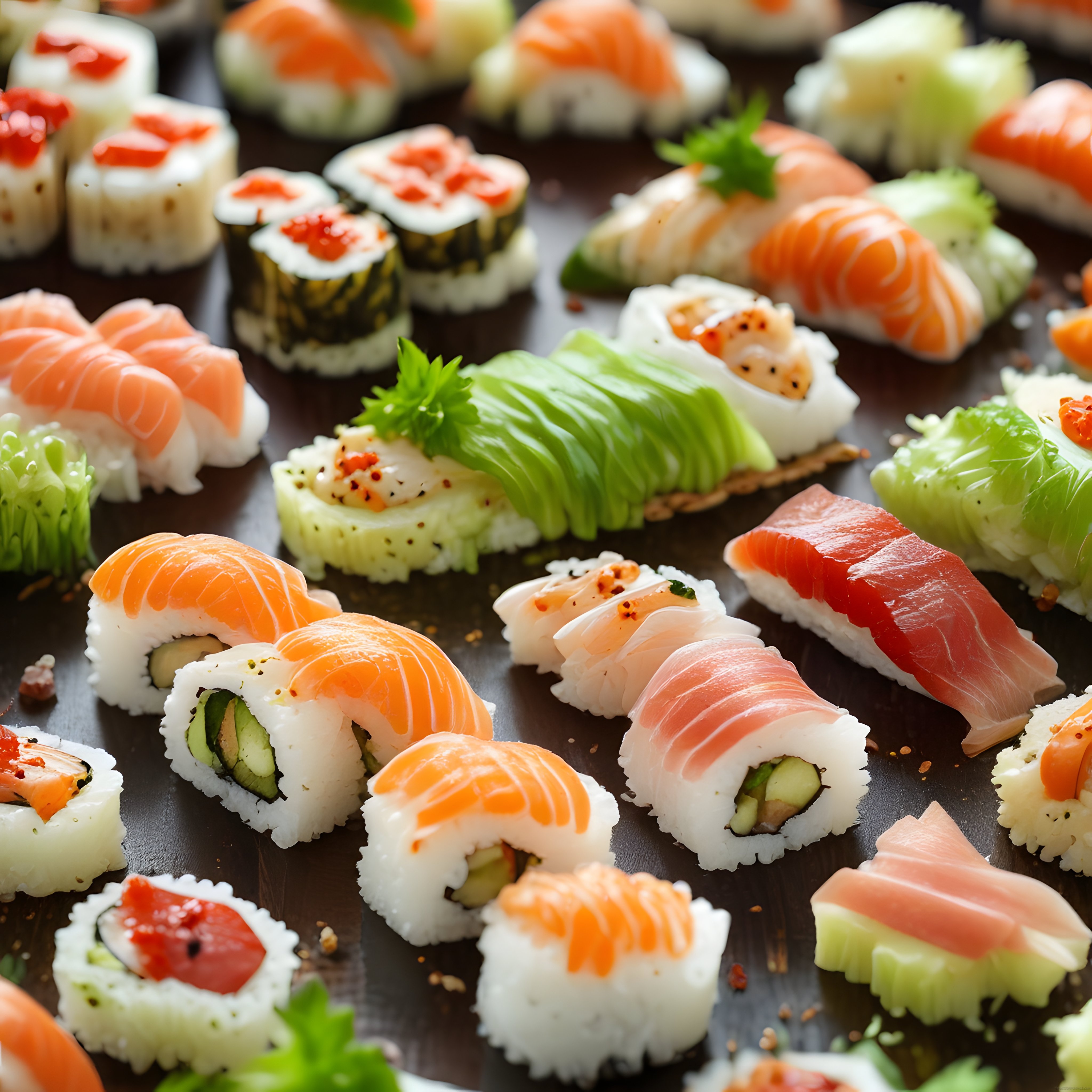 Rengarenk Taze Sushi Çeşitleri: Somon, Avokado ve Nigiri Sunumu