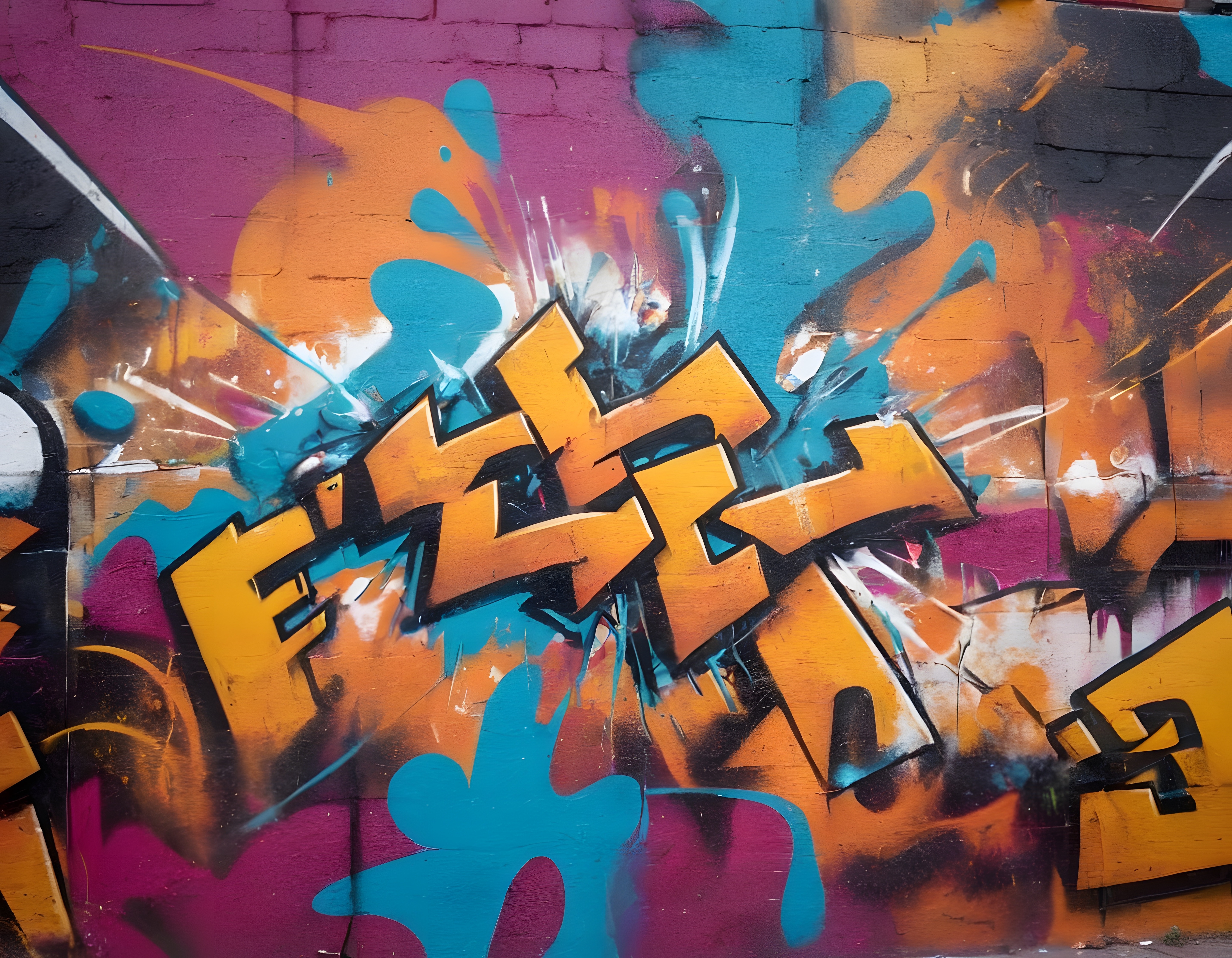 Rengarenk Tuğla Duvar Üzerinde Enerjik ve Dinamik Sokak Grafiti Sanatı