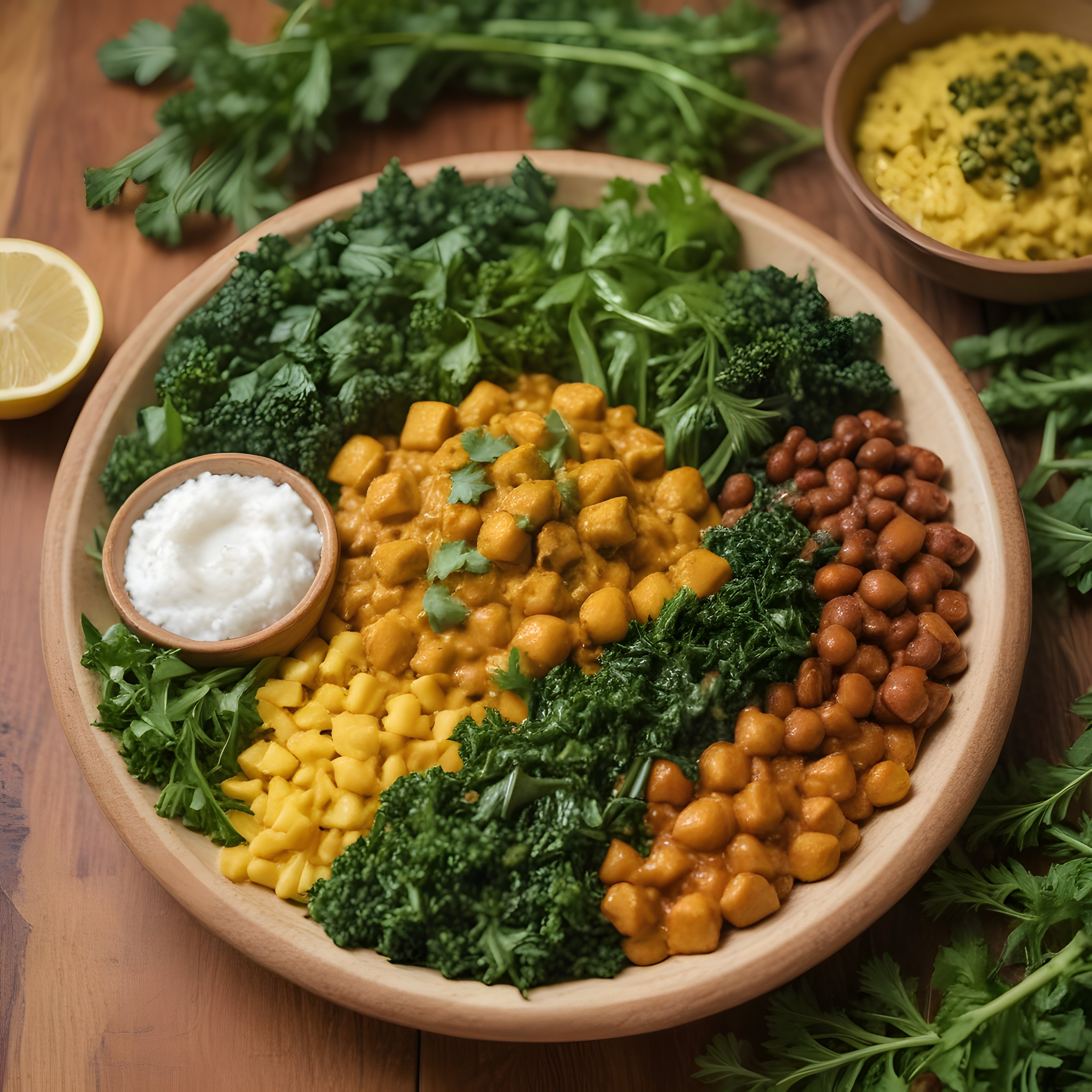 Rengarenk Vegan Besin Kasesi: Taze Sebzeler, Baklagiller ve Sağlıklı Sos