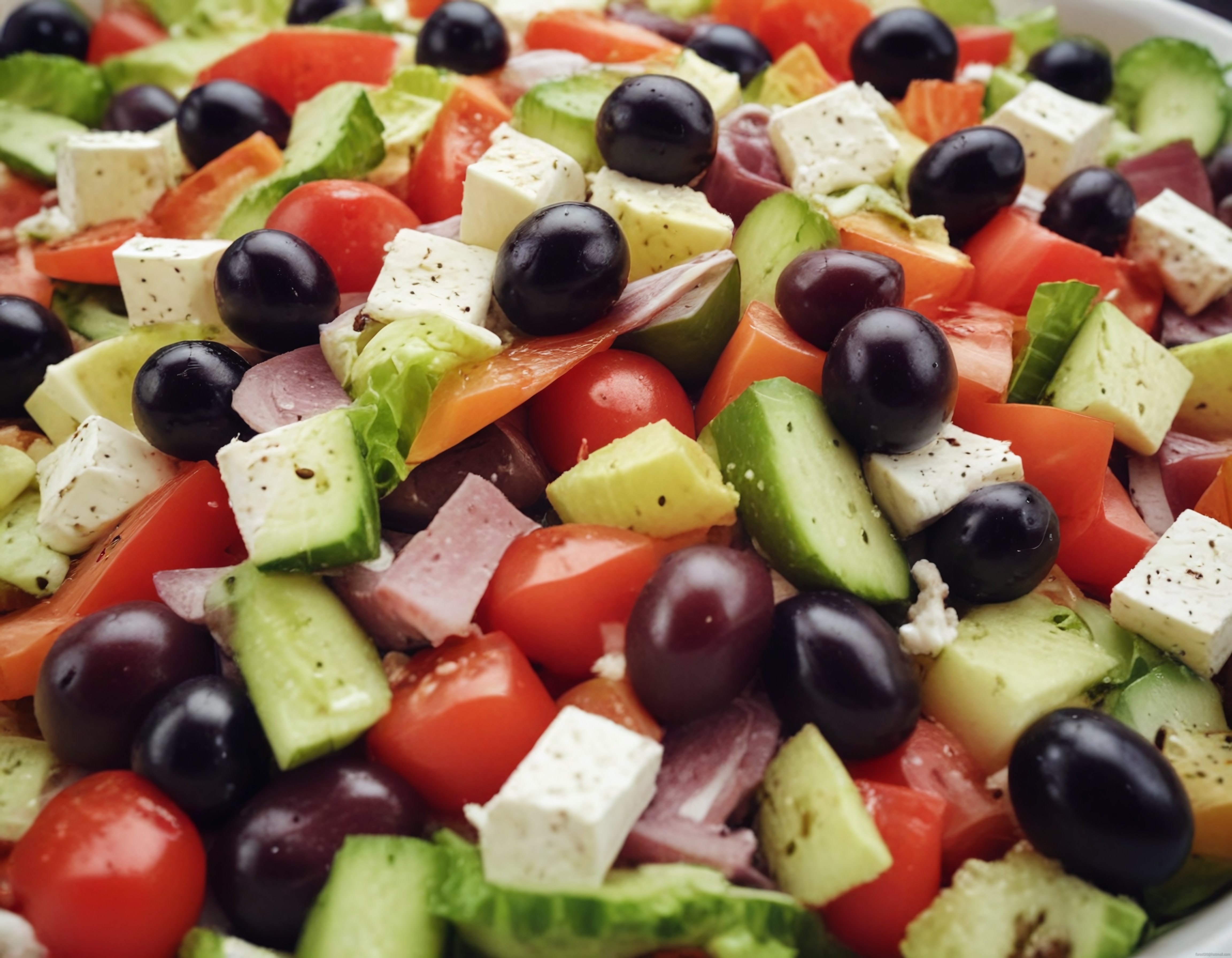 Renkli Akdeniz Salatası: Taze Domates, Salatalık, Zeytin ve Feta Peyniriyle