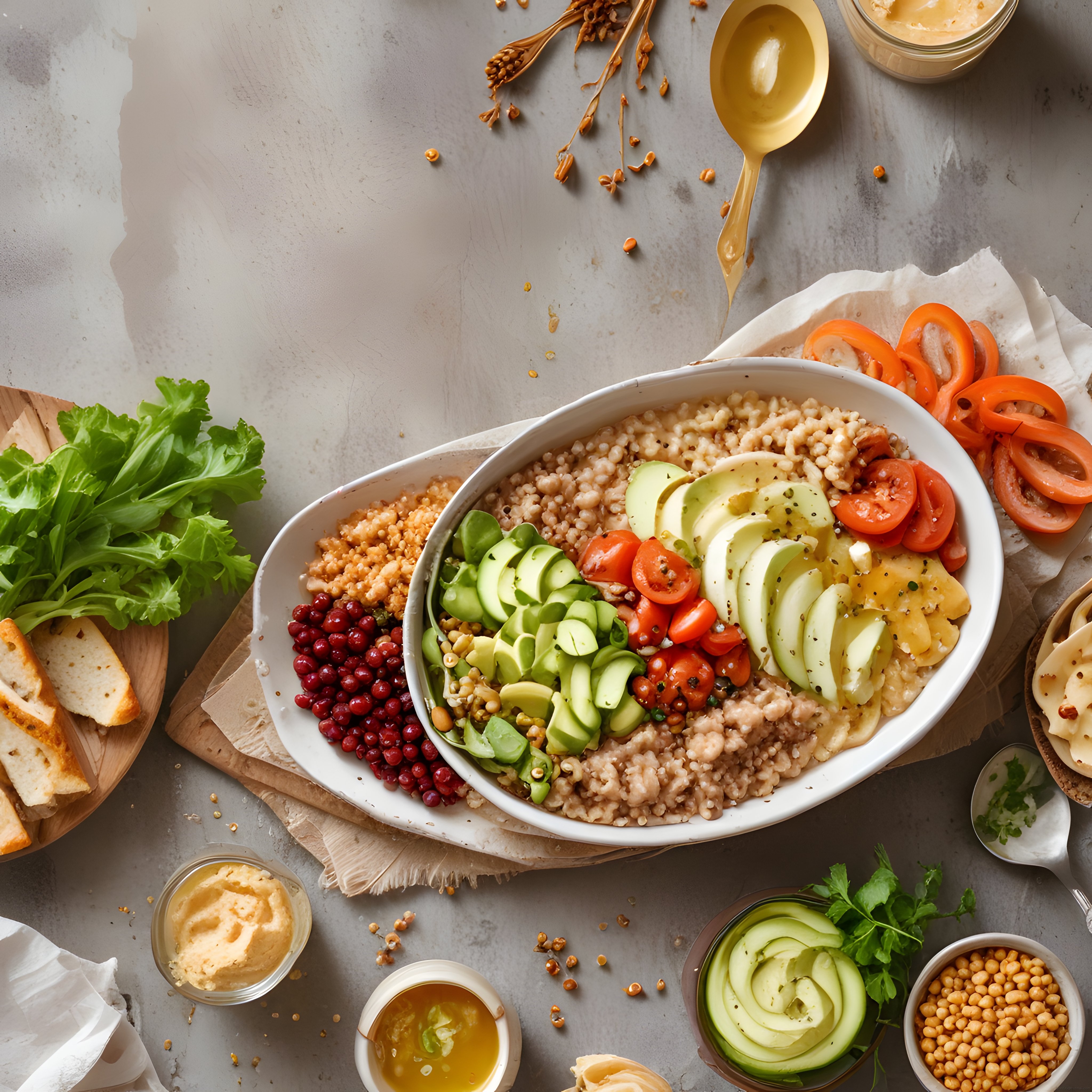 Renkli Avokado ve Narlı Sağlıklı Buddha Bowl Sunumu ile Besleyici Kase