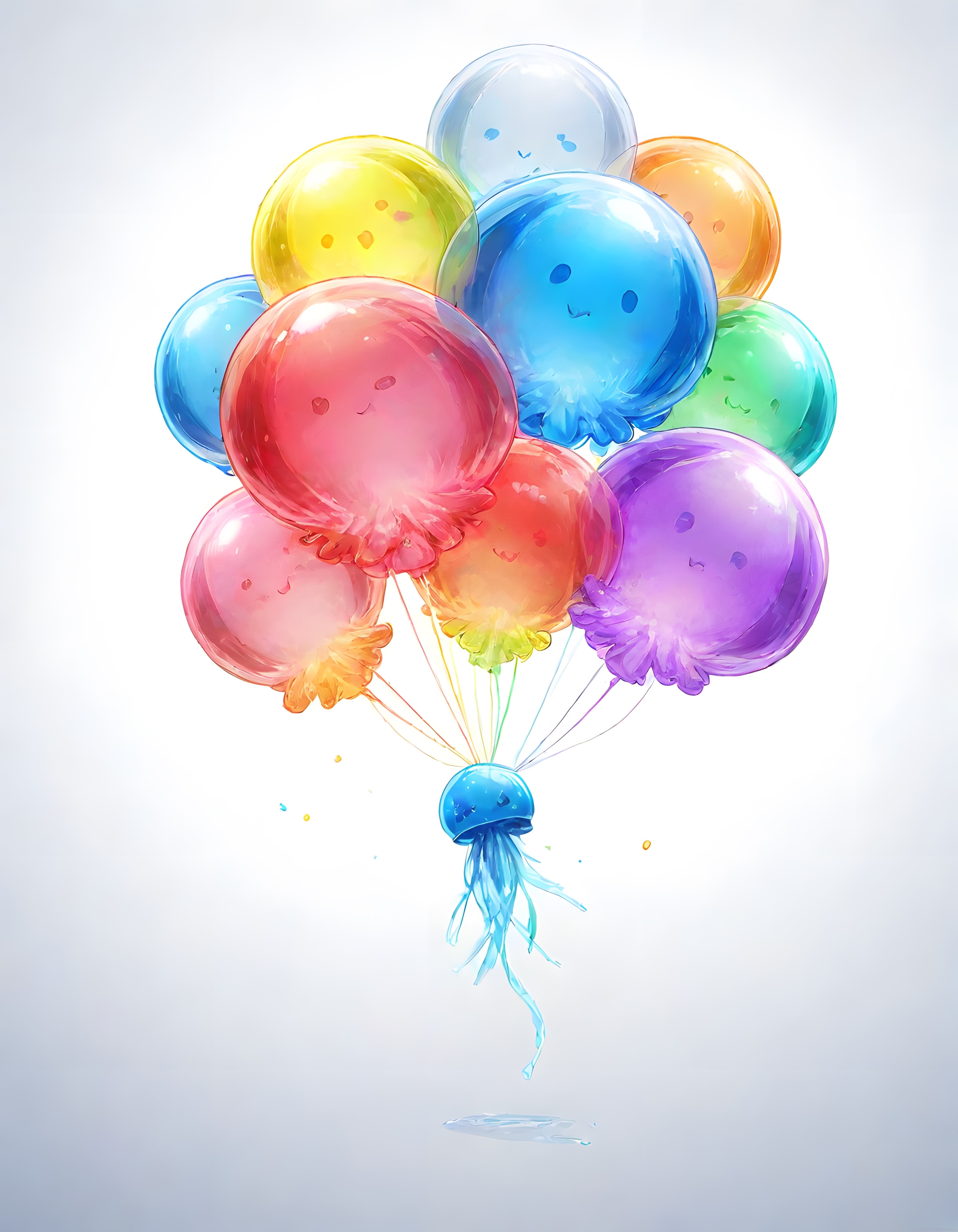 Renkli Balon Şeklinde Deniz Anaları ve Fantastik Dijital Sanat İllüstrasyonu