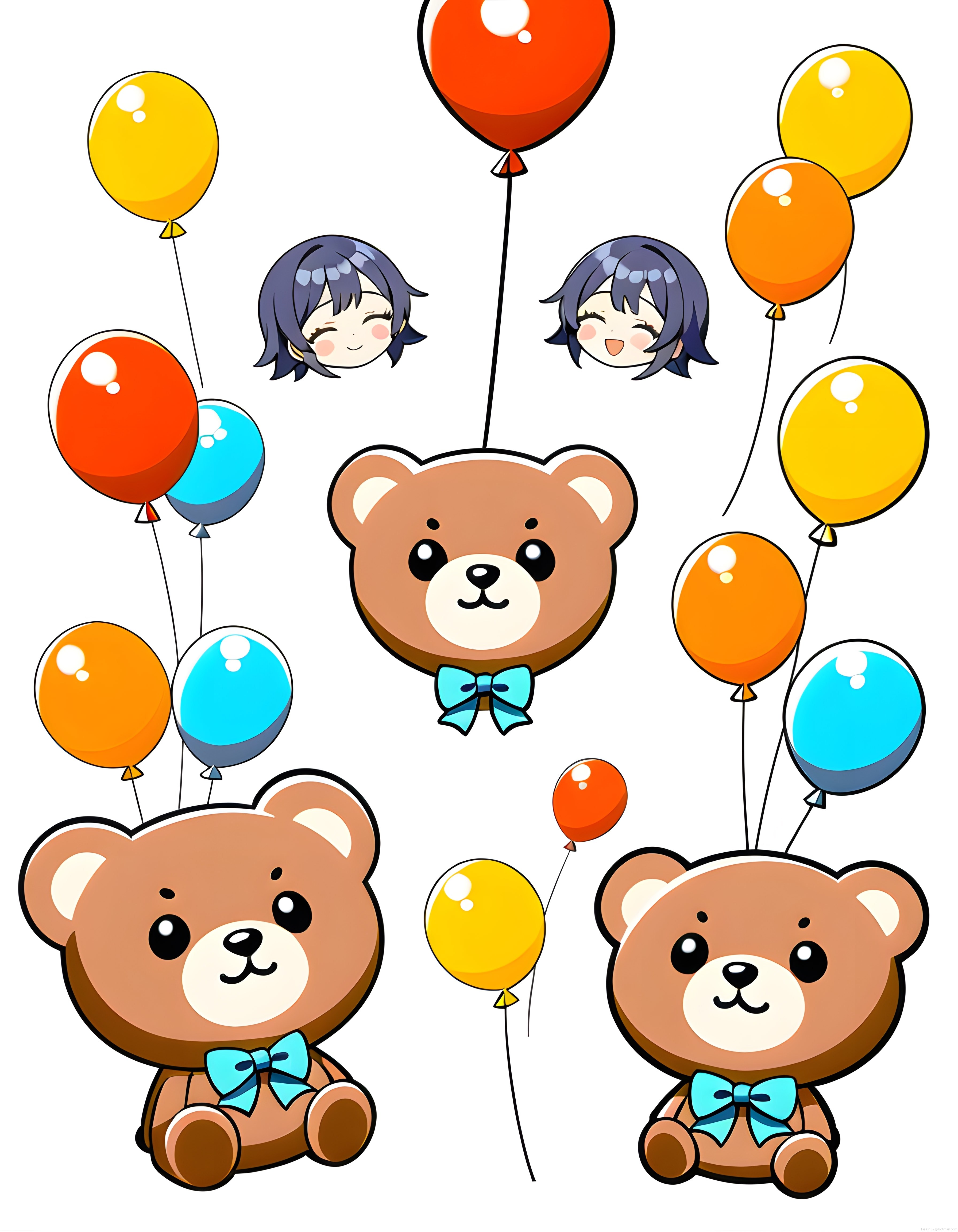 Renkli Balonlar ve Sevimli Ayıcıklarla Eğlenceli Kawaii Animasyon