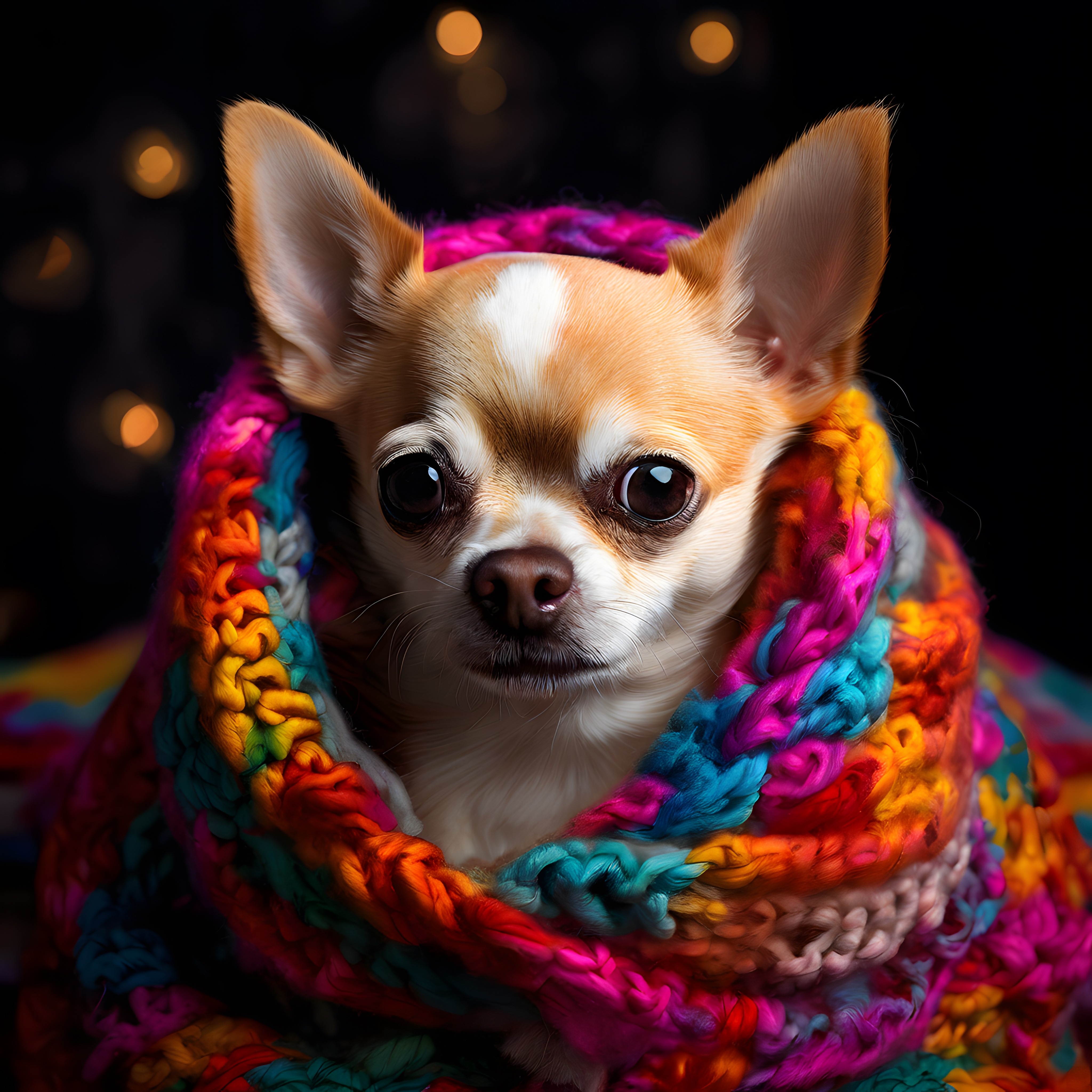 Renkli Battaniyede Sıcacık Bir Chihuahua: Masum Köpek Portresi