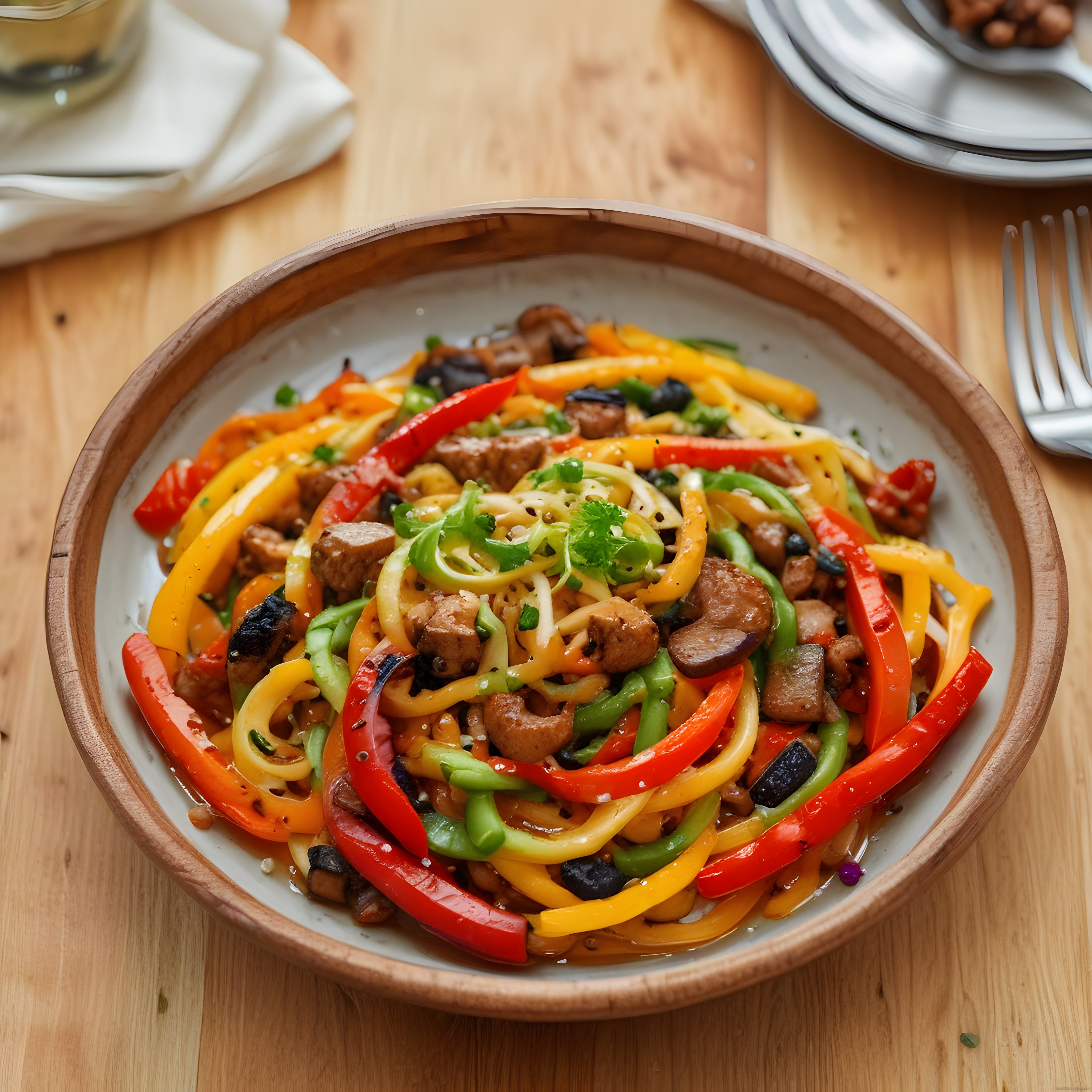 Renkli Biberli Mantarlı Noodle Makarna ve Sıcacık Akşam Yemeği