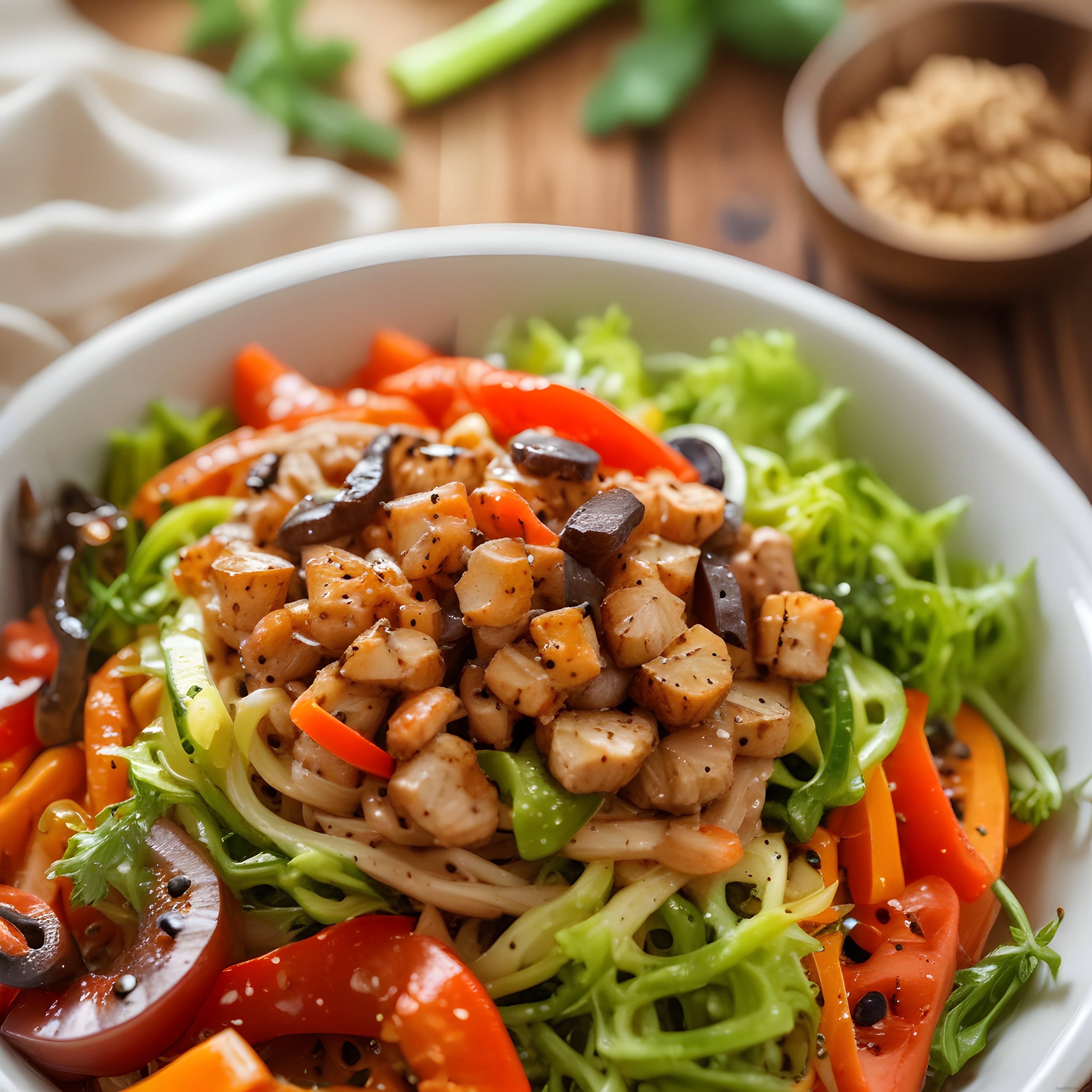 Renkli Biberli Mantarlı ve Izgara Tavuklu Sağlıklı Bowl Salata Tarifi