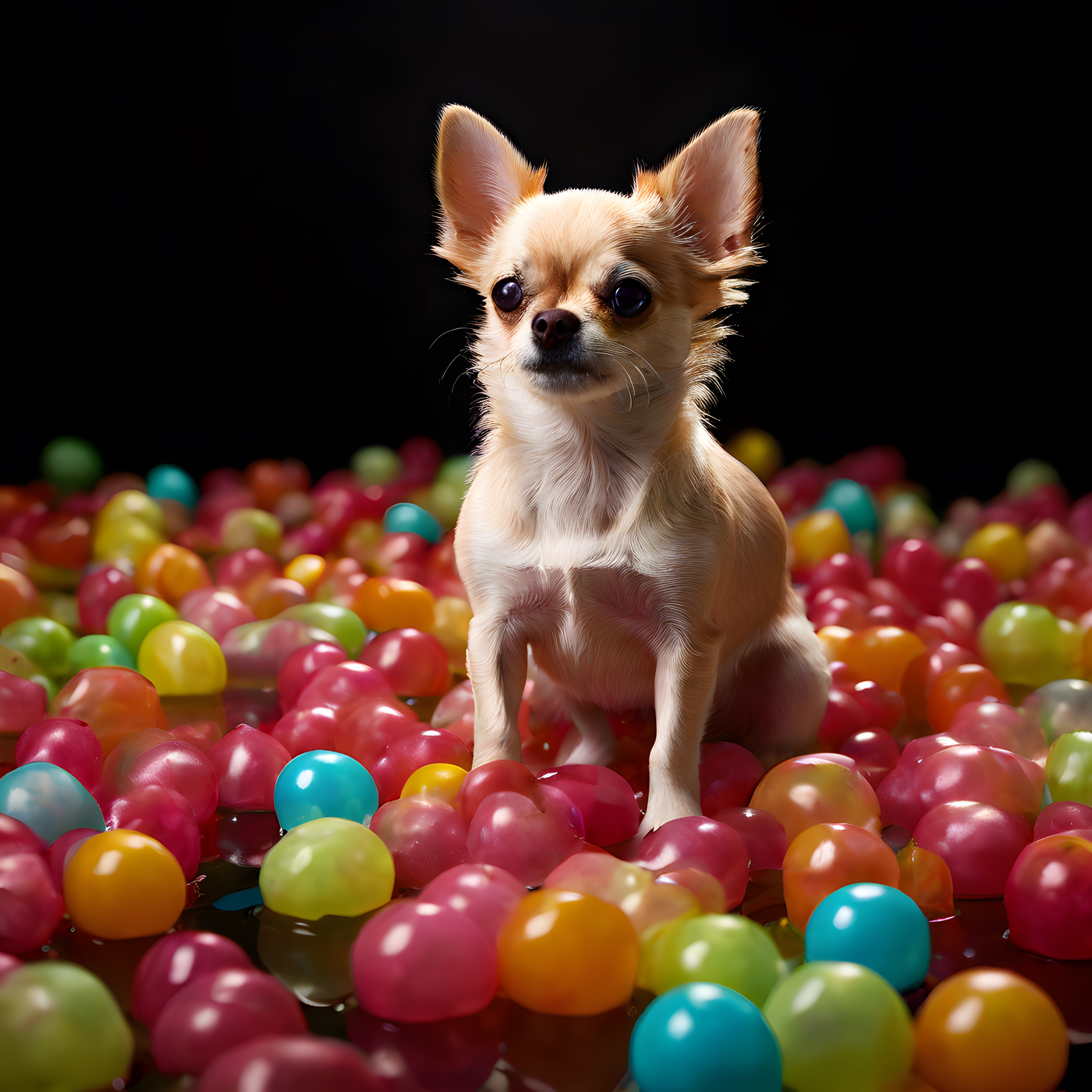 Renkli Boncuklar Arasında Oturan Sevimli Chihuahua Köpek Yavrusu