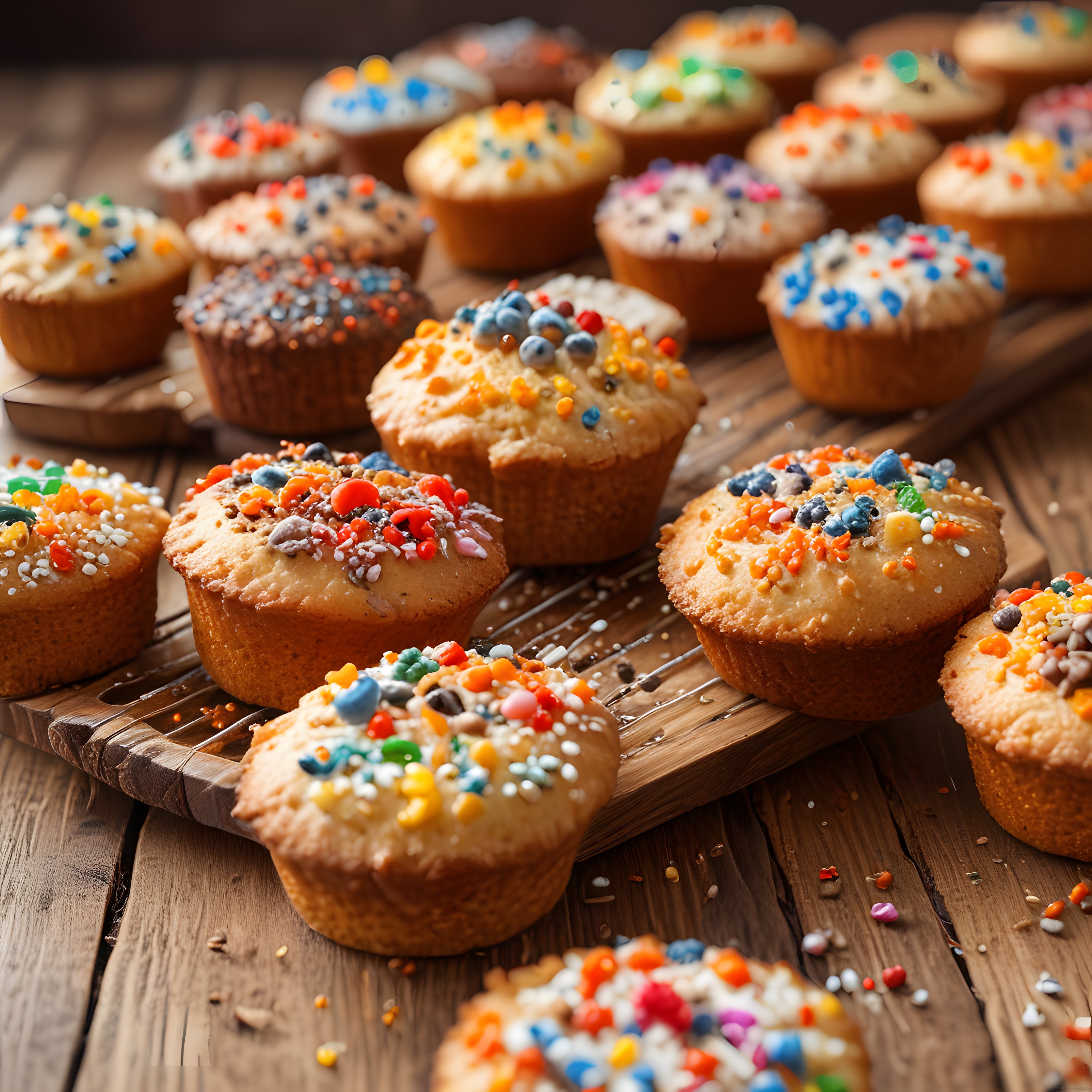 Renkli Boncuklarla Süslenmiş Ev Yapımı Muffin ve Cupcake Koleksiyonu