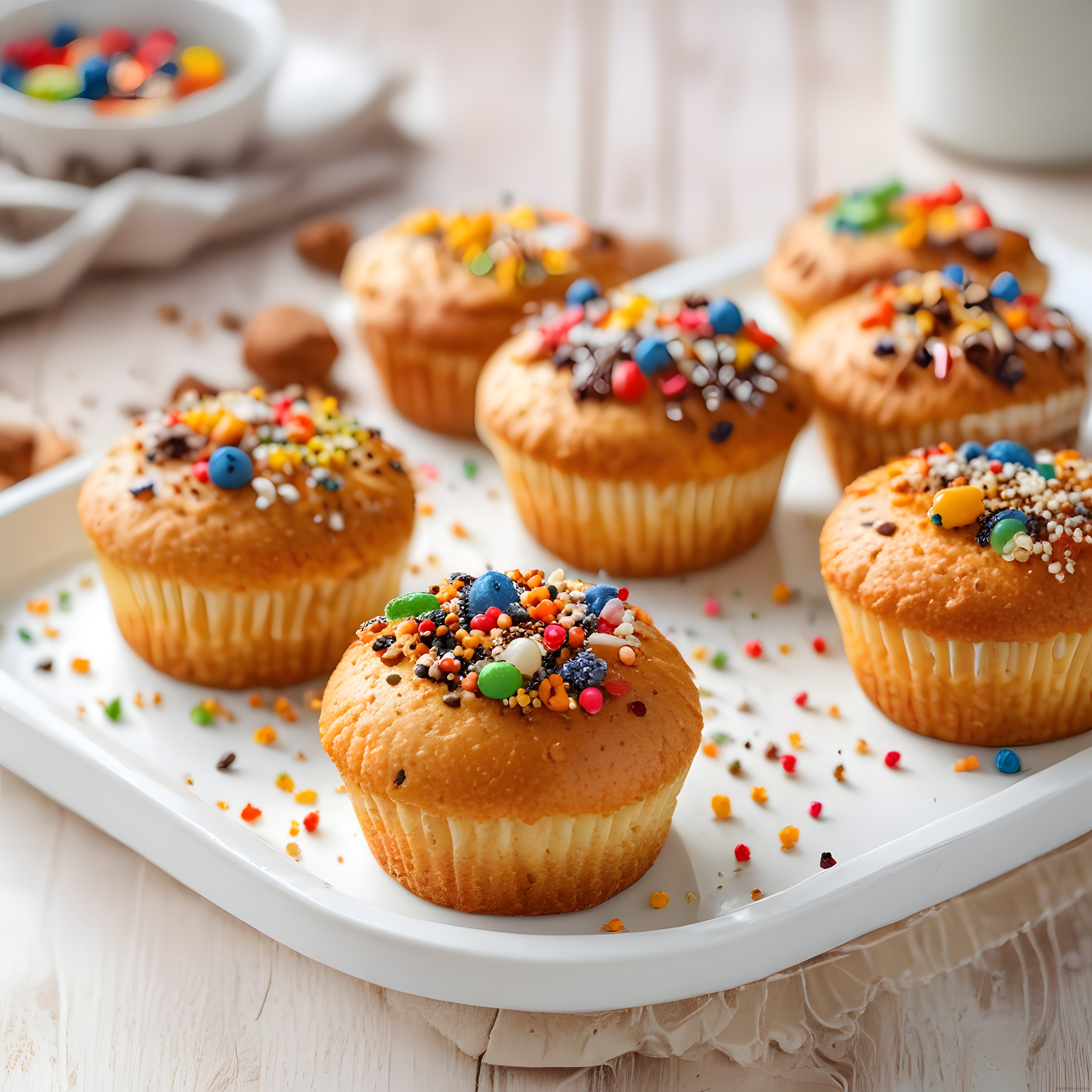 Renkli Bonibon ve Çikolata Parçacıklı Muffinlerle Neşeli Sunum