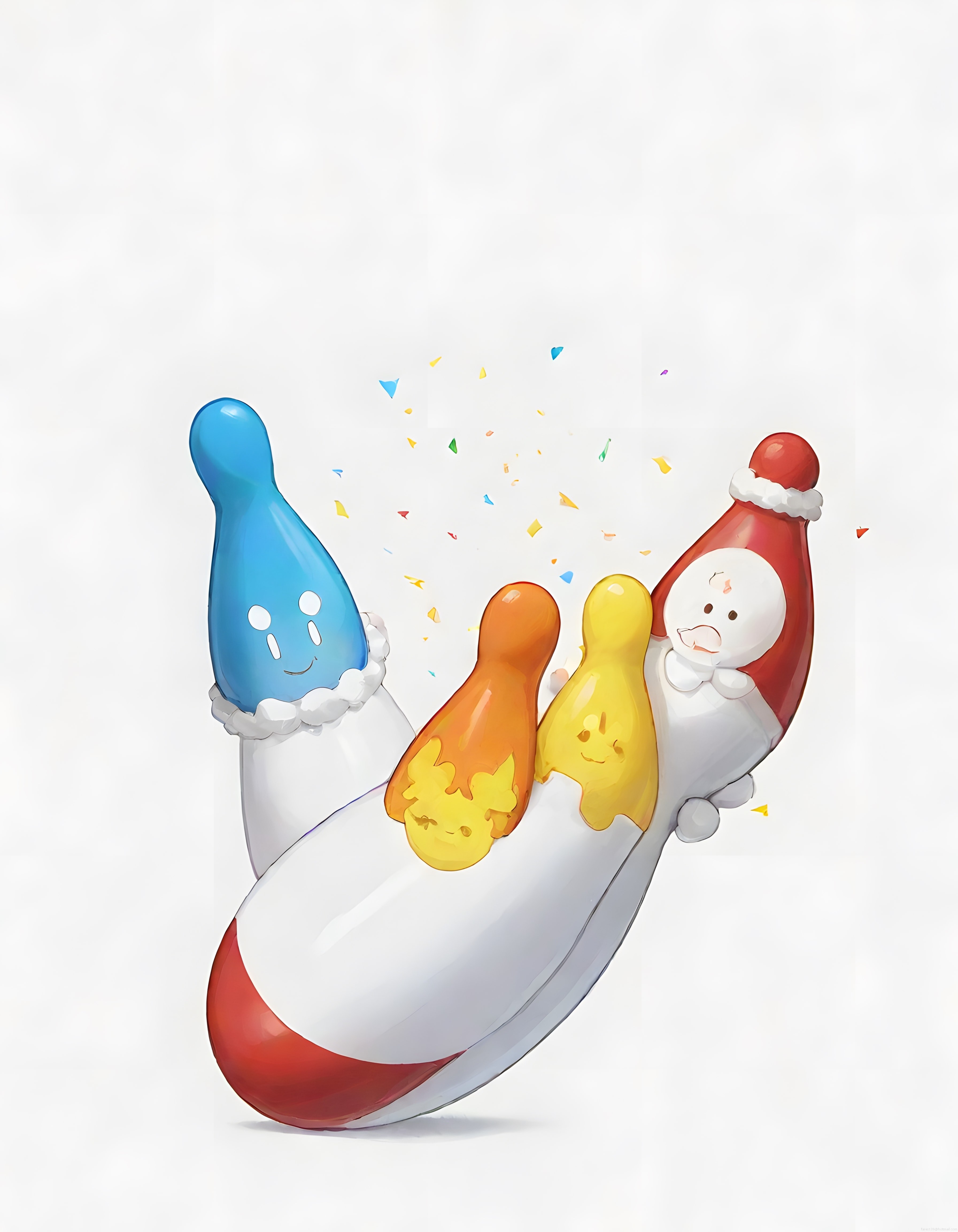 Renkli Bowling Pinleri ile Sevimli Parti Konseptli Animasyon İllüstrasyonu
