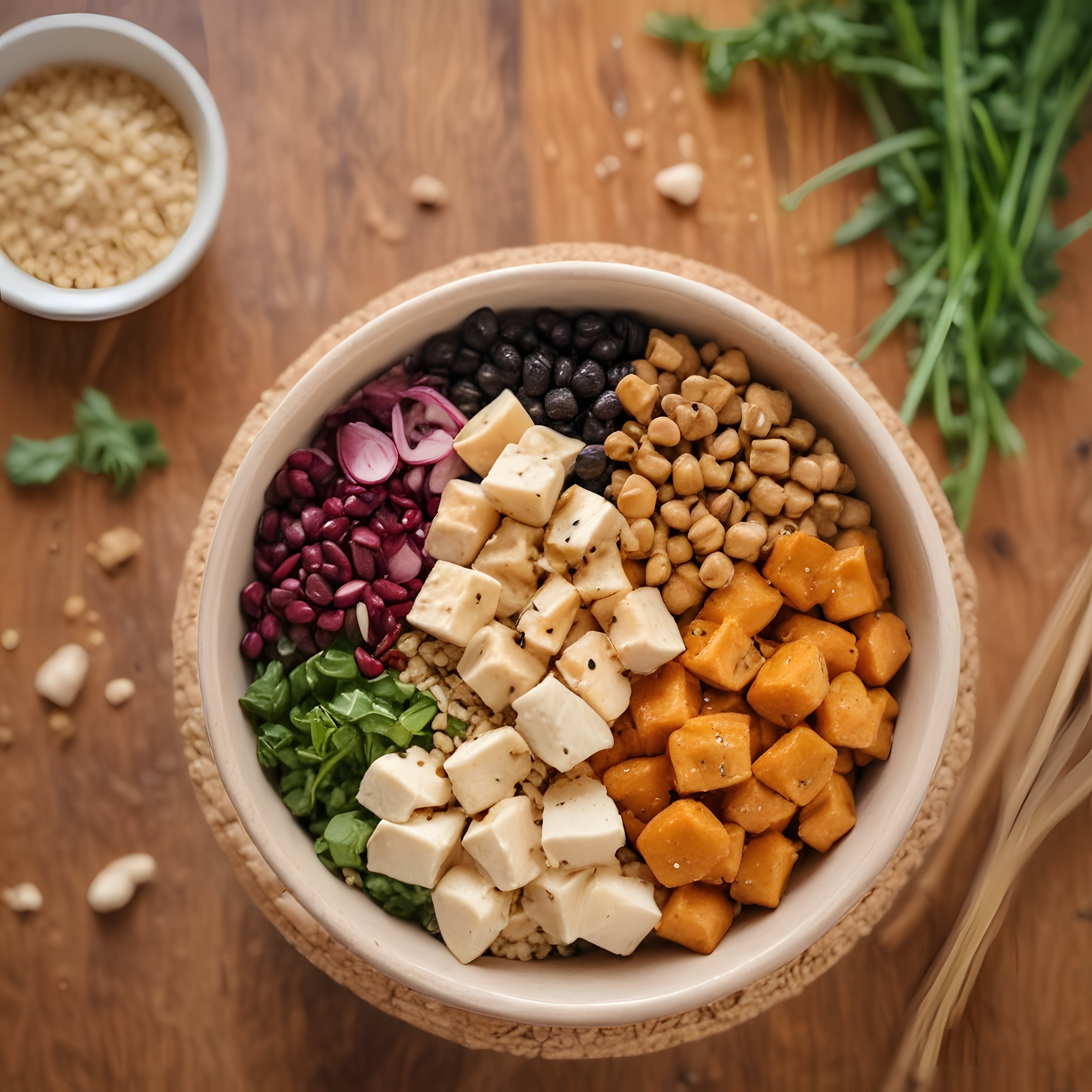 Renkli Buda Kasesi: Kinoa Tofu Nohut ve Fasulyeli Sağlıklı Vegan Tarif