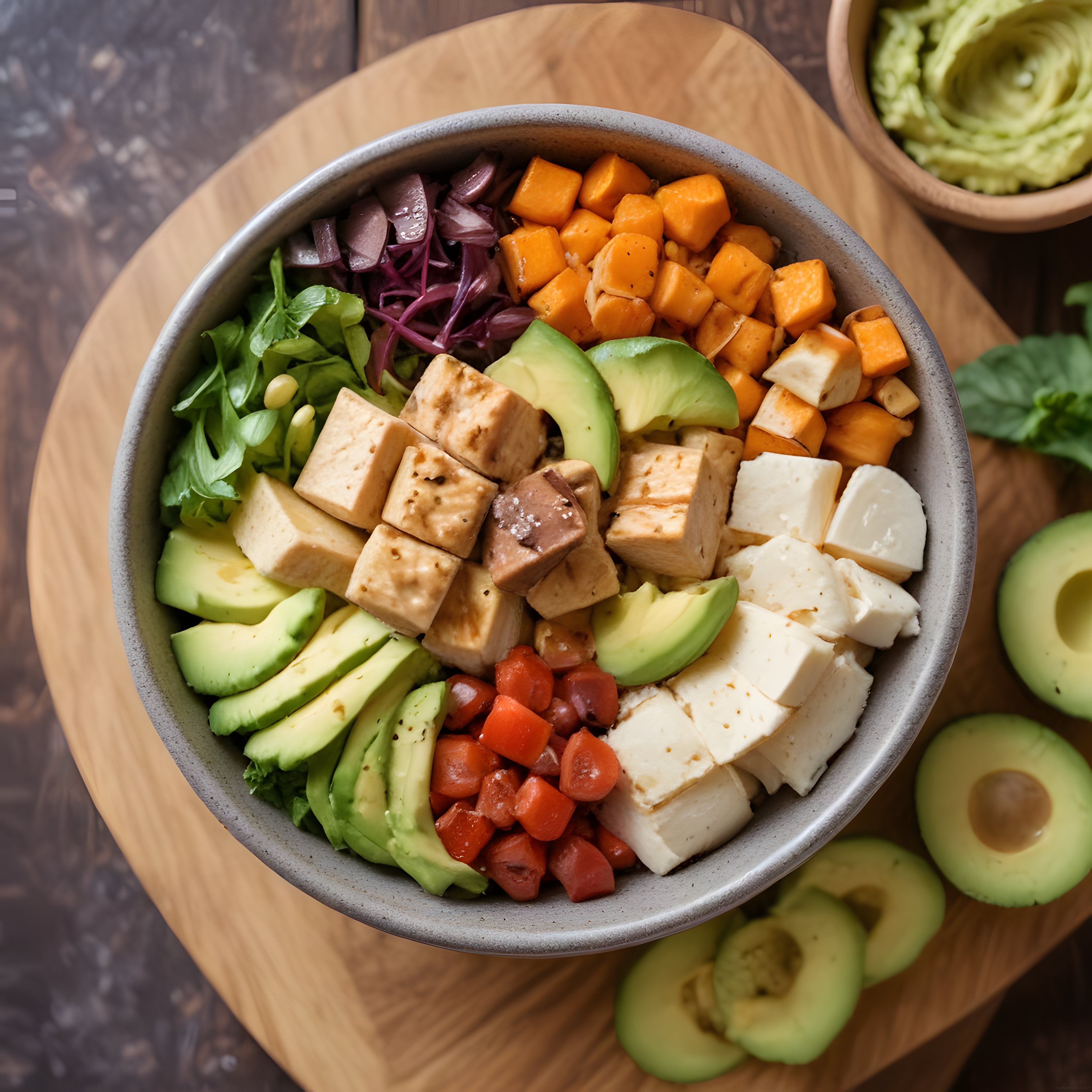 Renkli Buddha Kasesi: Tofu, Avokado ve Tatlı Patatesli Sağlıklı Beslenme