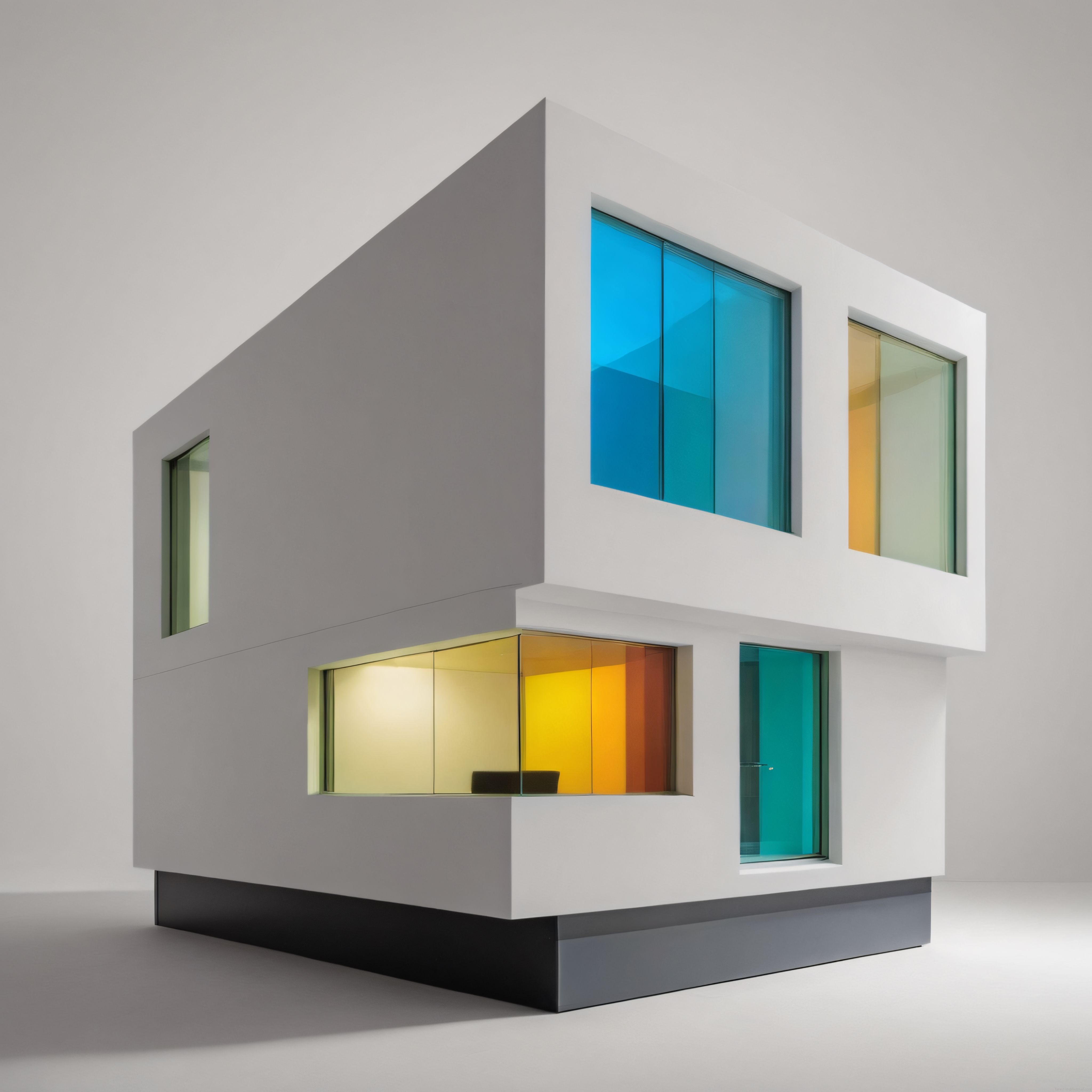 Renkli Camlı Geometrik Bir Yapıda Modern ve Minimalist Mimari Anlayışı