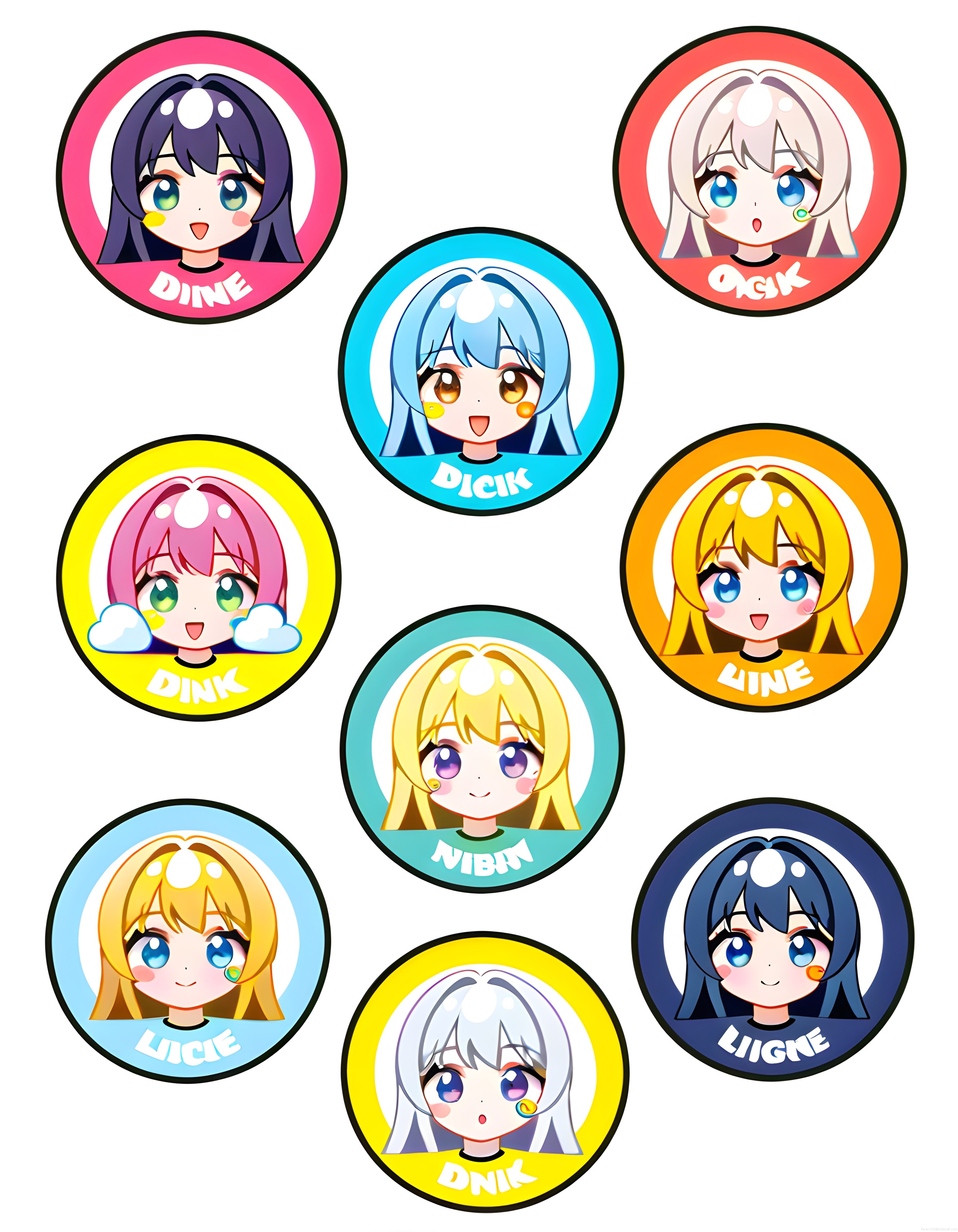 Renkli Chibi Anime Kız Karakterleri Seti: Sevimli Dijital Profil Avatarları