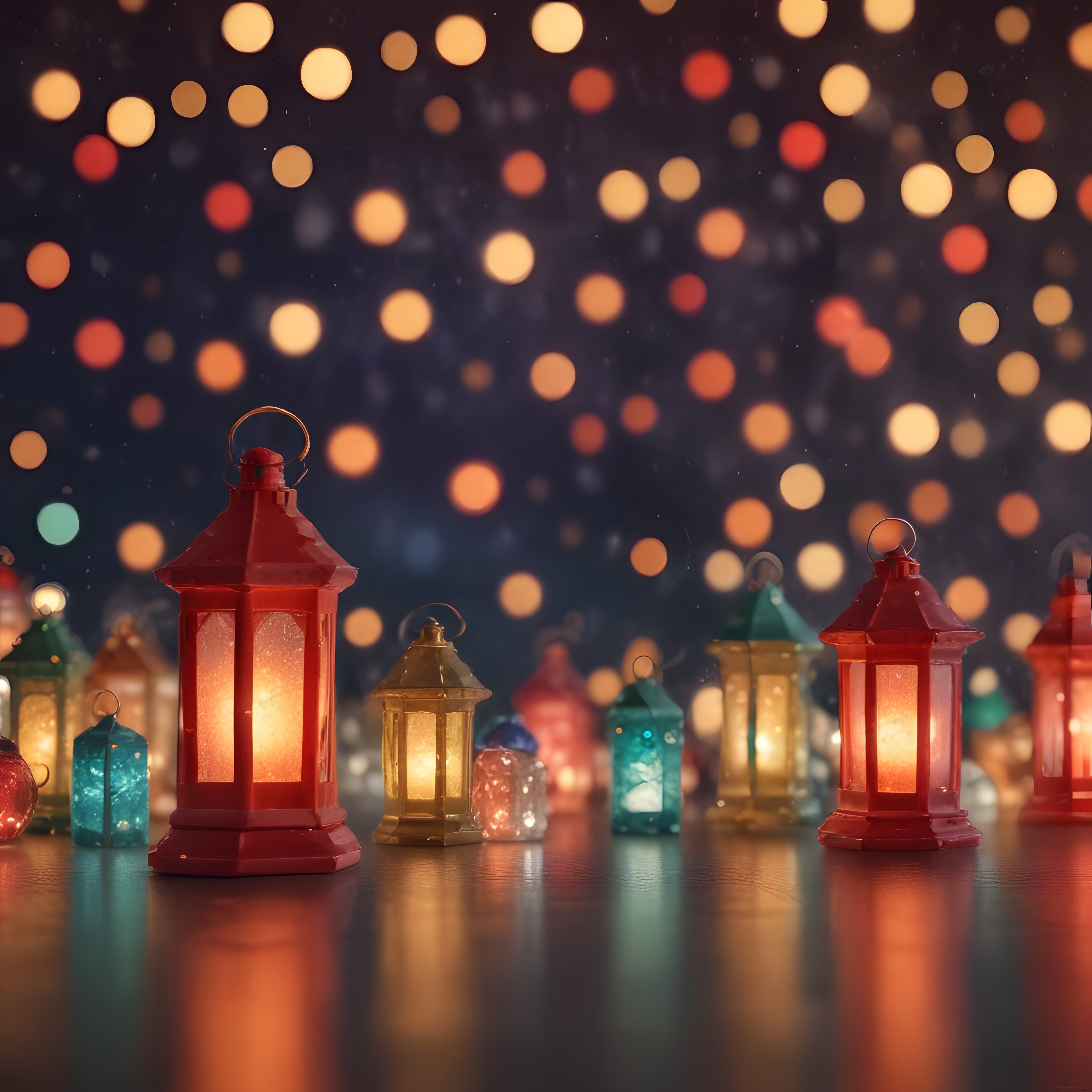 Renkli Dekoratif Fenerler ve Sıcak Bokeh Işıklarla Büyüleyici Gece Atmosferi