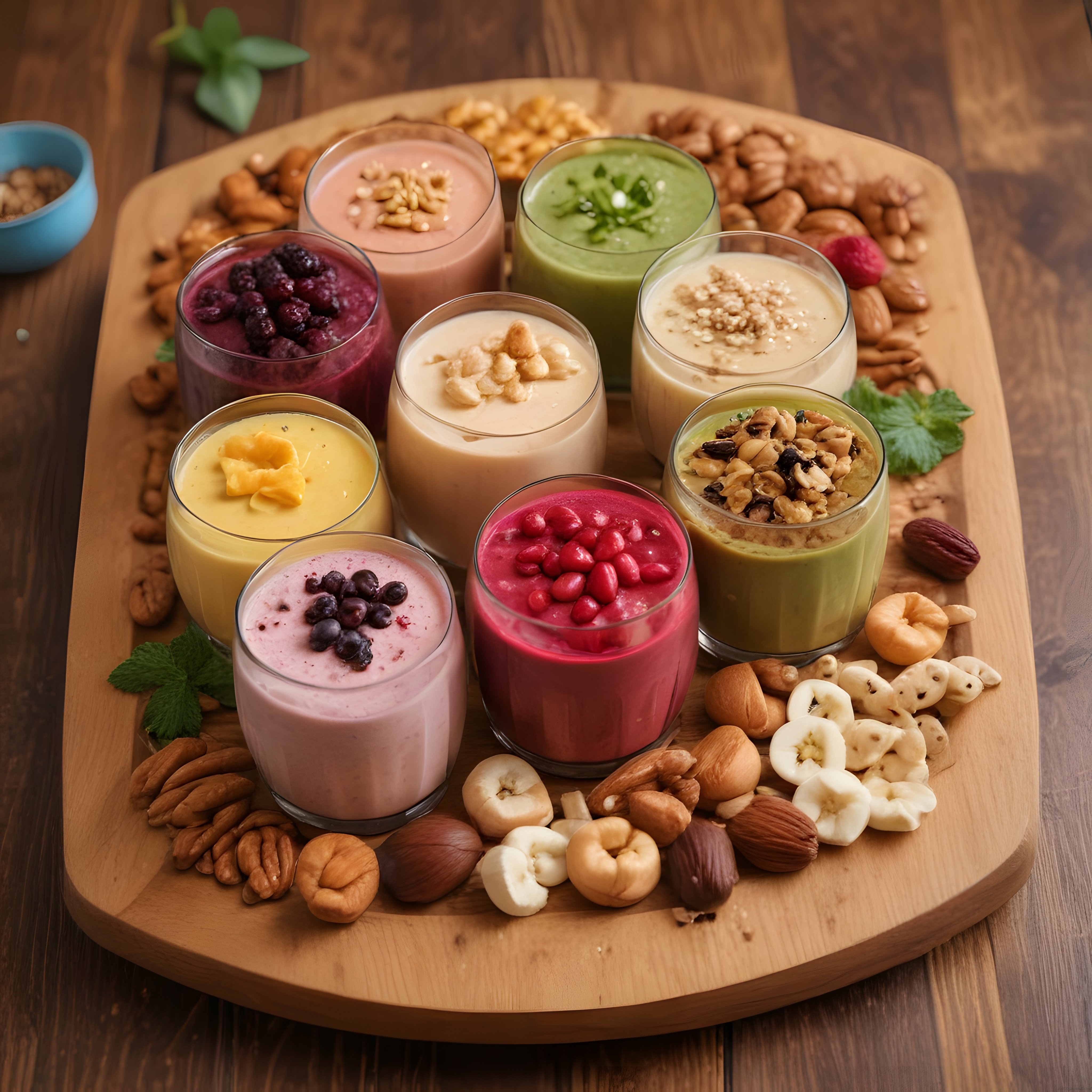 Renkli Detoks Smoothie Çeşitleri ve Kuruyemişlerle Sağlıklı Kahvaltı Sunumu