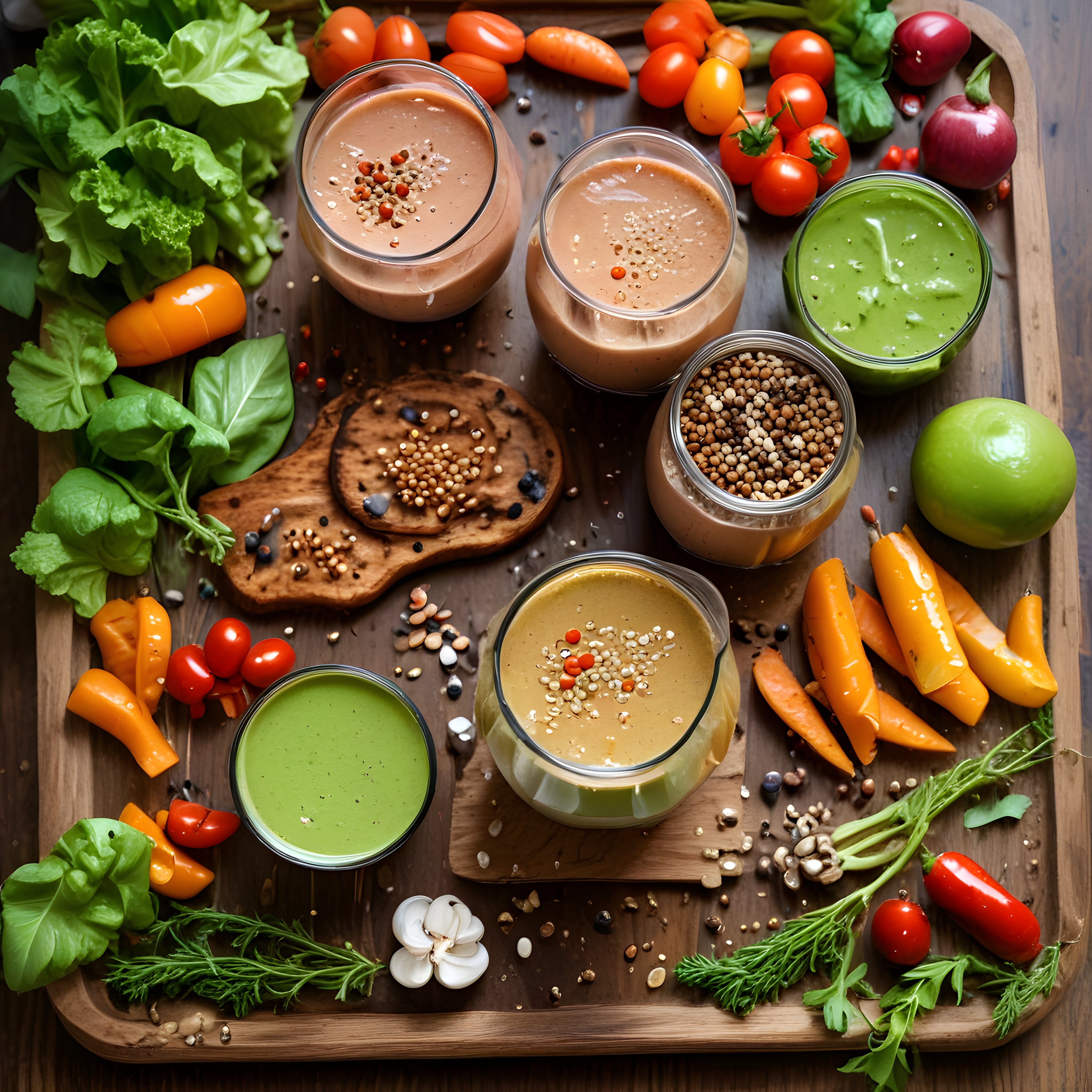 Renkli detoks smoothie kürleri ve taze sebzelerle sağlıklı beslenme önerileri