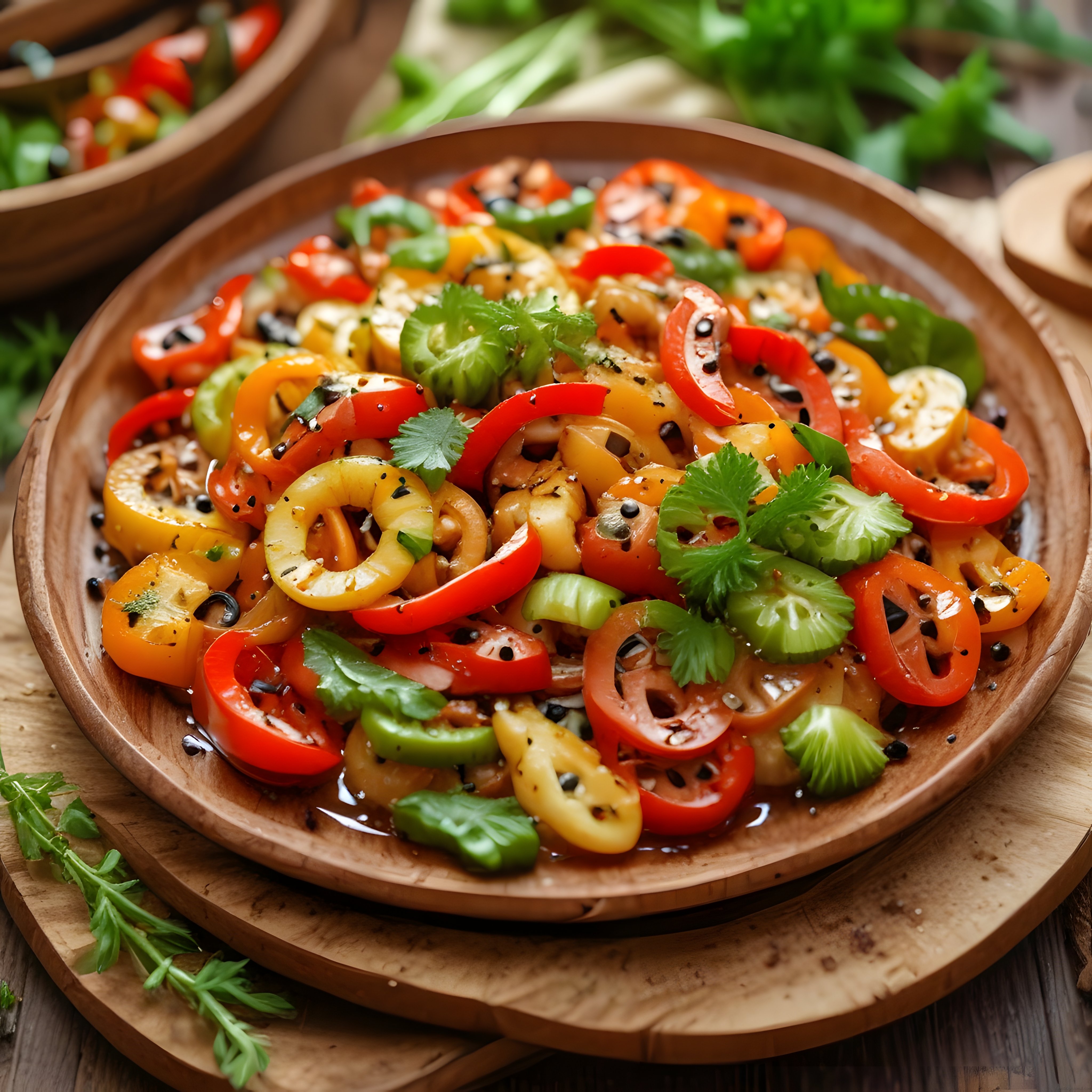 Renkli Domates Biber Salatası: Taze Kişniş ve Balsamik Sos ile Nefis Sunum