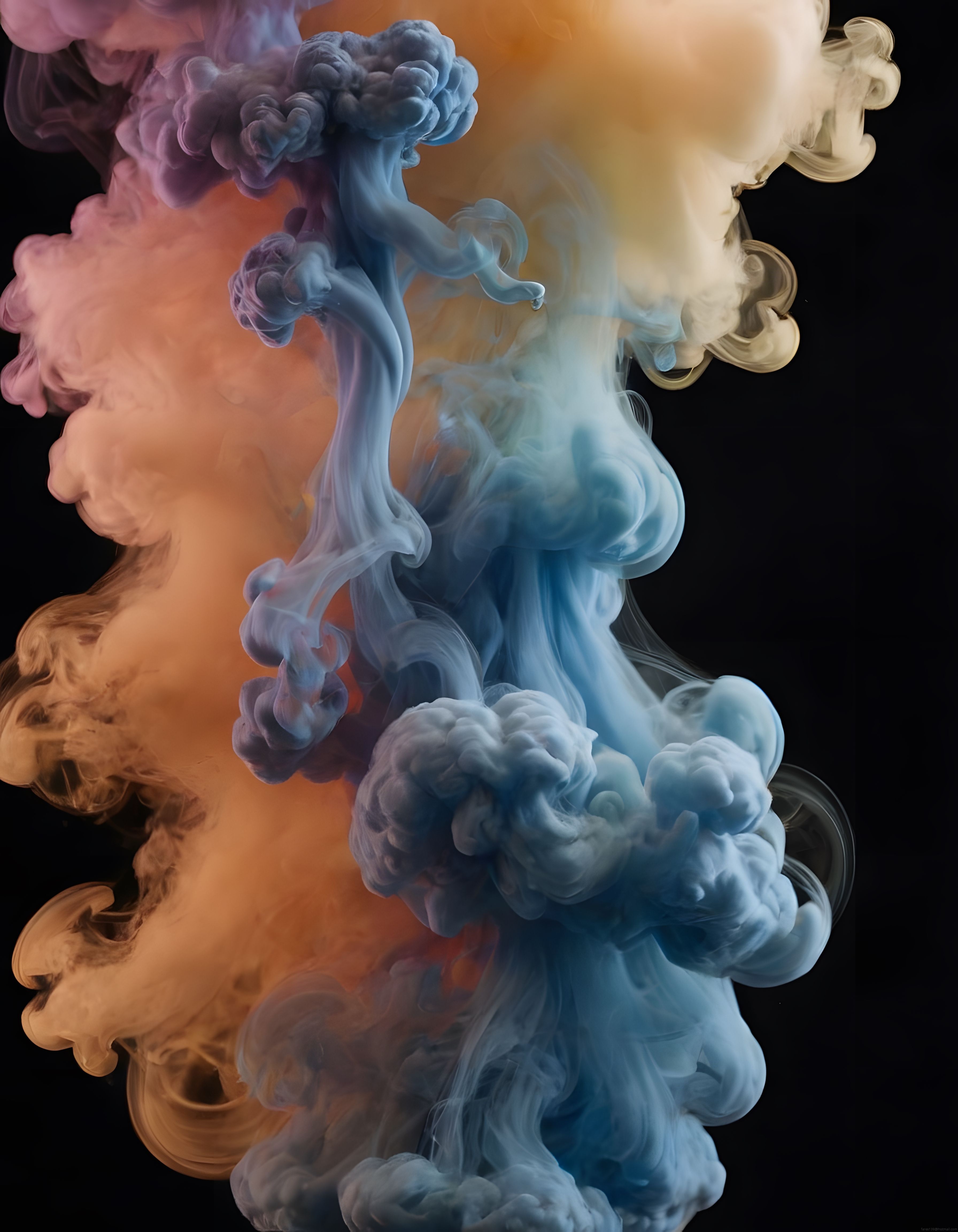 Renkli Dumanların Siyah Arka Planda Sanatsal Dansı ve Soyut Atmosfer