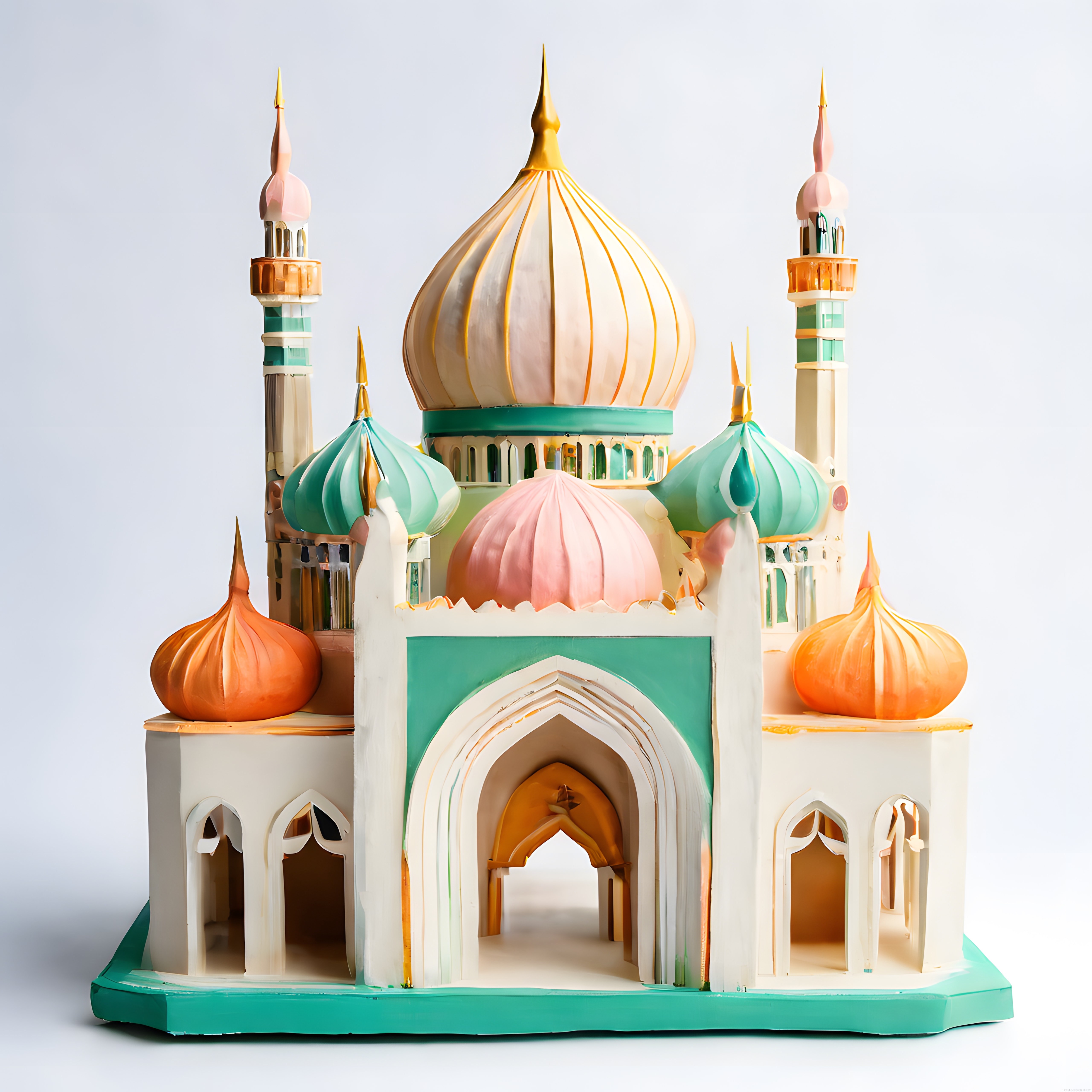 Renkli El Yapımı Cami Maketi: Pastel Tonlarda İslam Mimari Tasarım