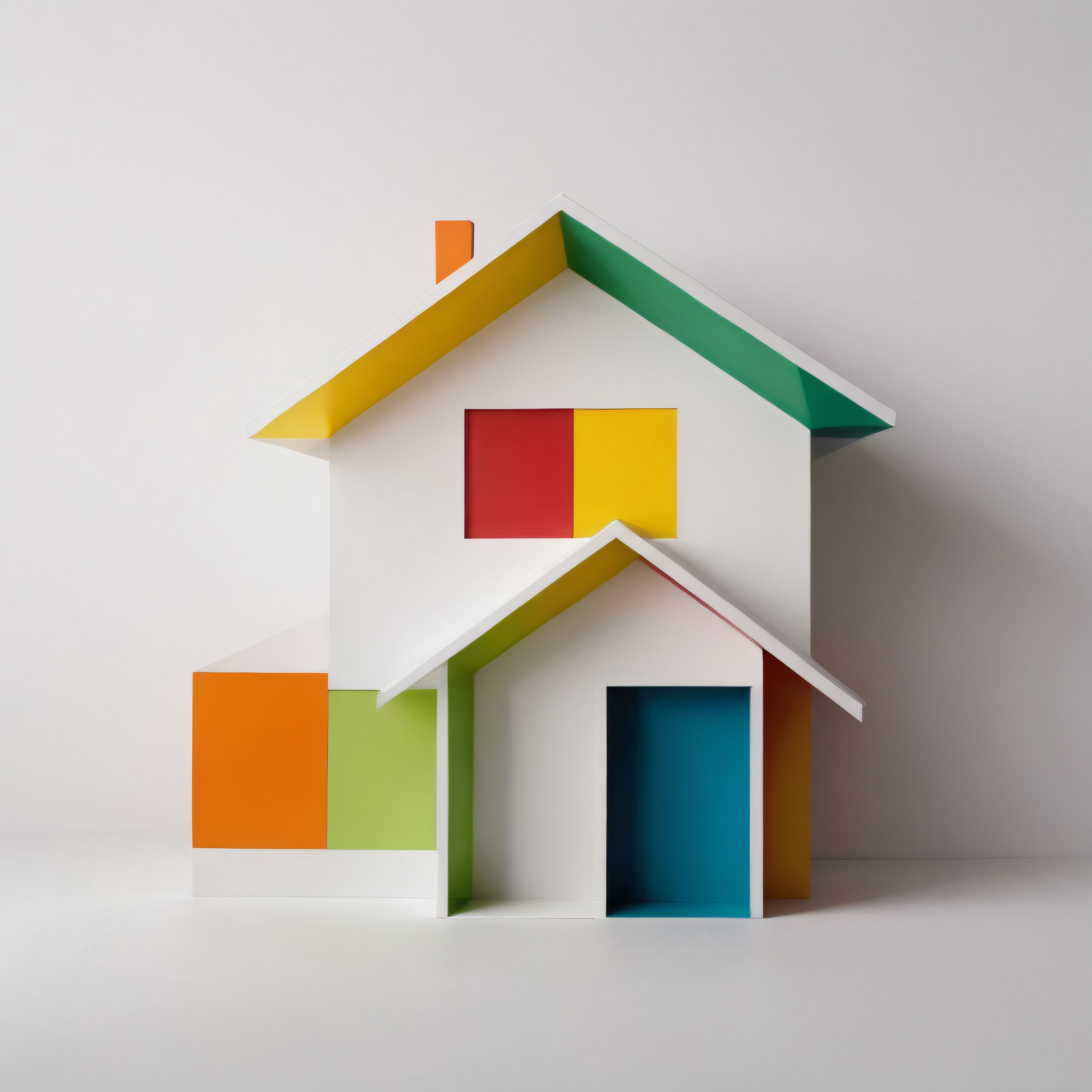Renkli Geometrik Kağıt Ev: Minimalist ve Modern Mimari Tasarım