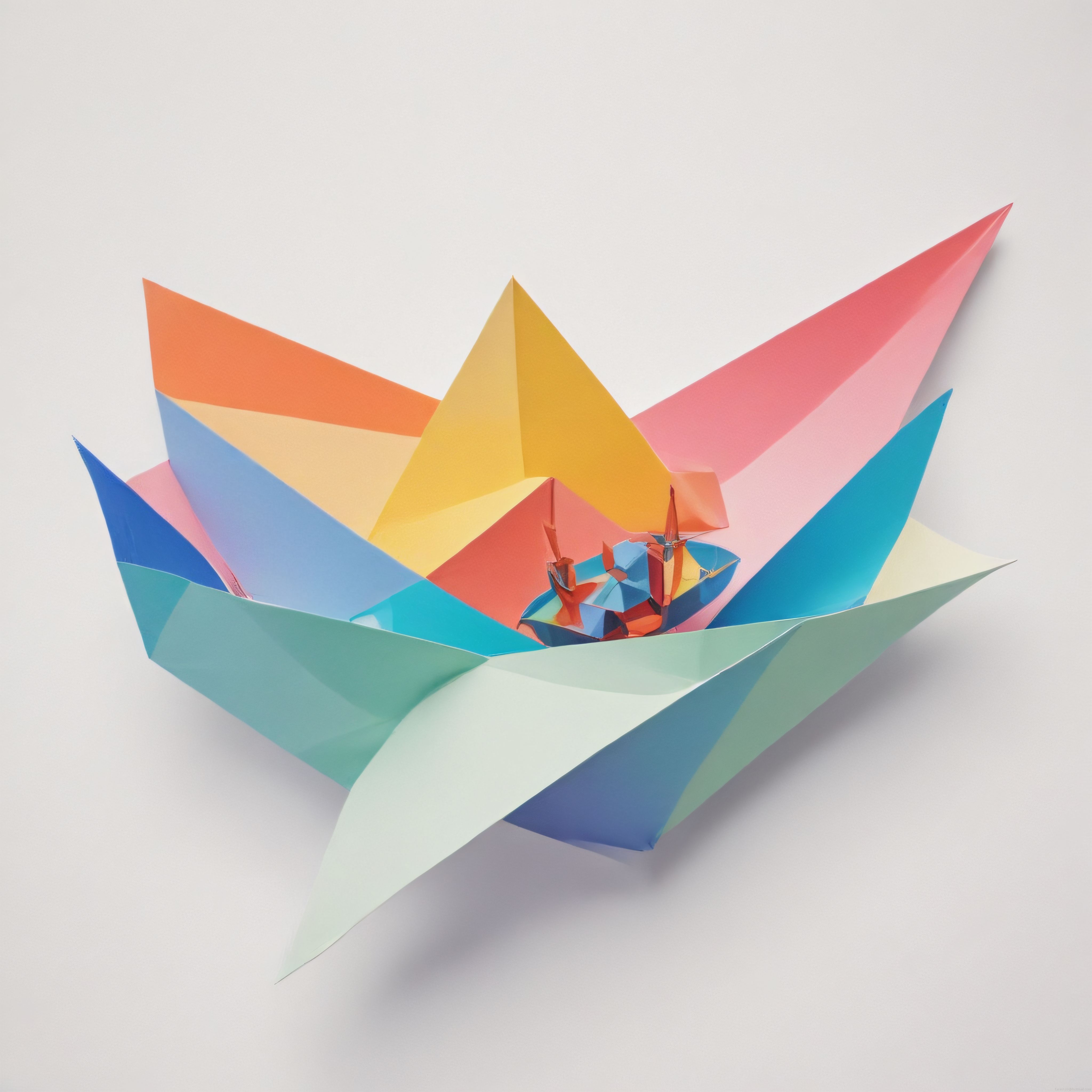 Renkli Geometrik Origami Çiçeği ile Kağıt Katlama Sanatı Minimalist Tasarım