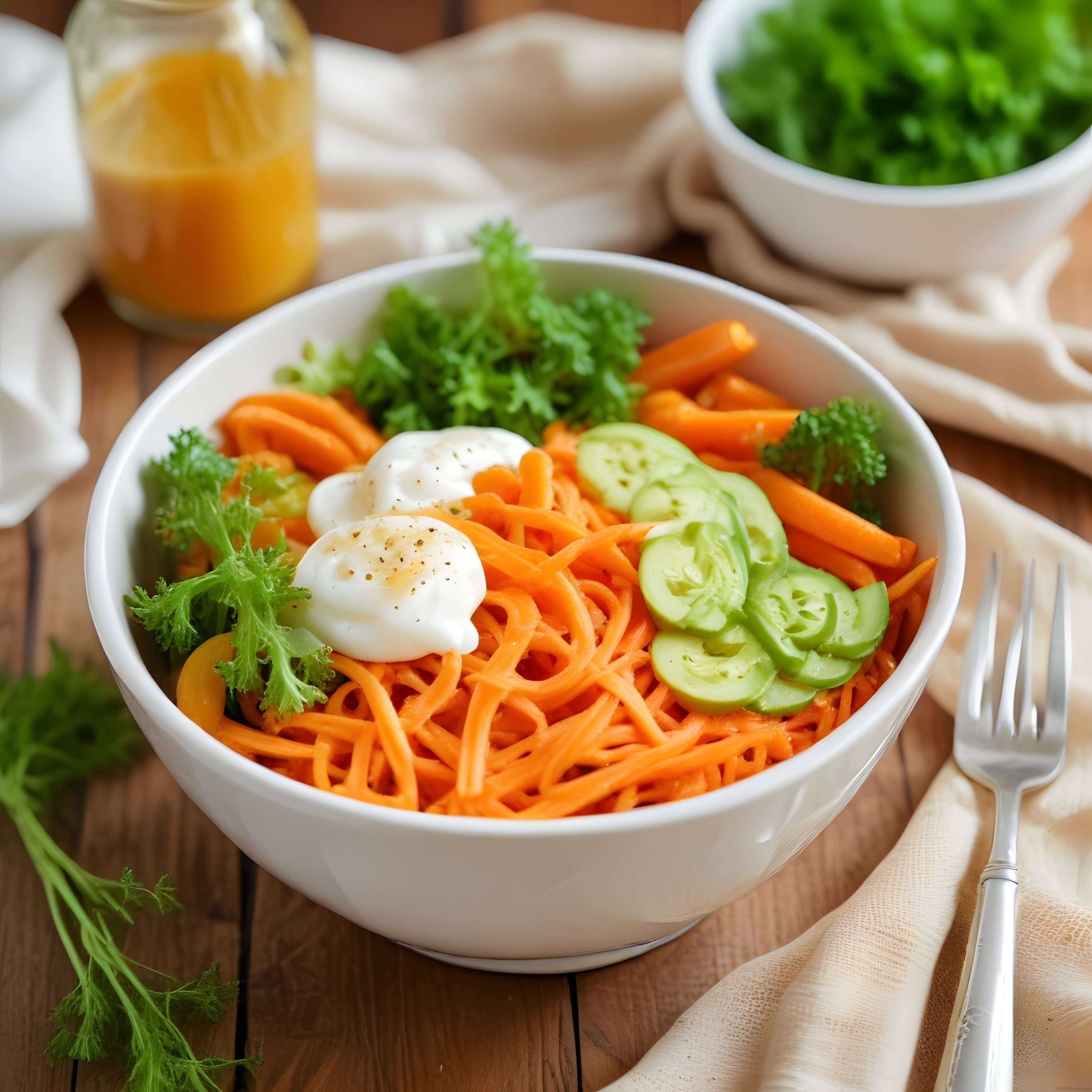 Renkli Havuç Salatası Kasesi: Yumurta ve Salatalıkla Besleyici Öğün
