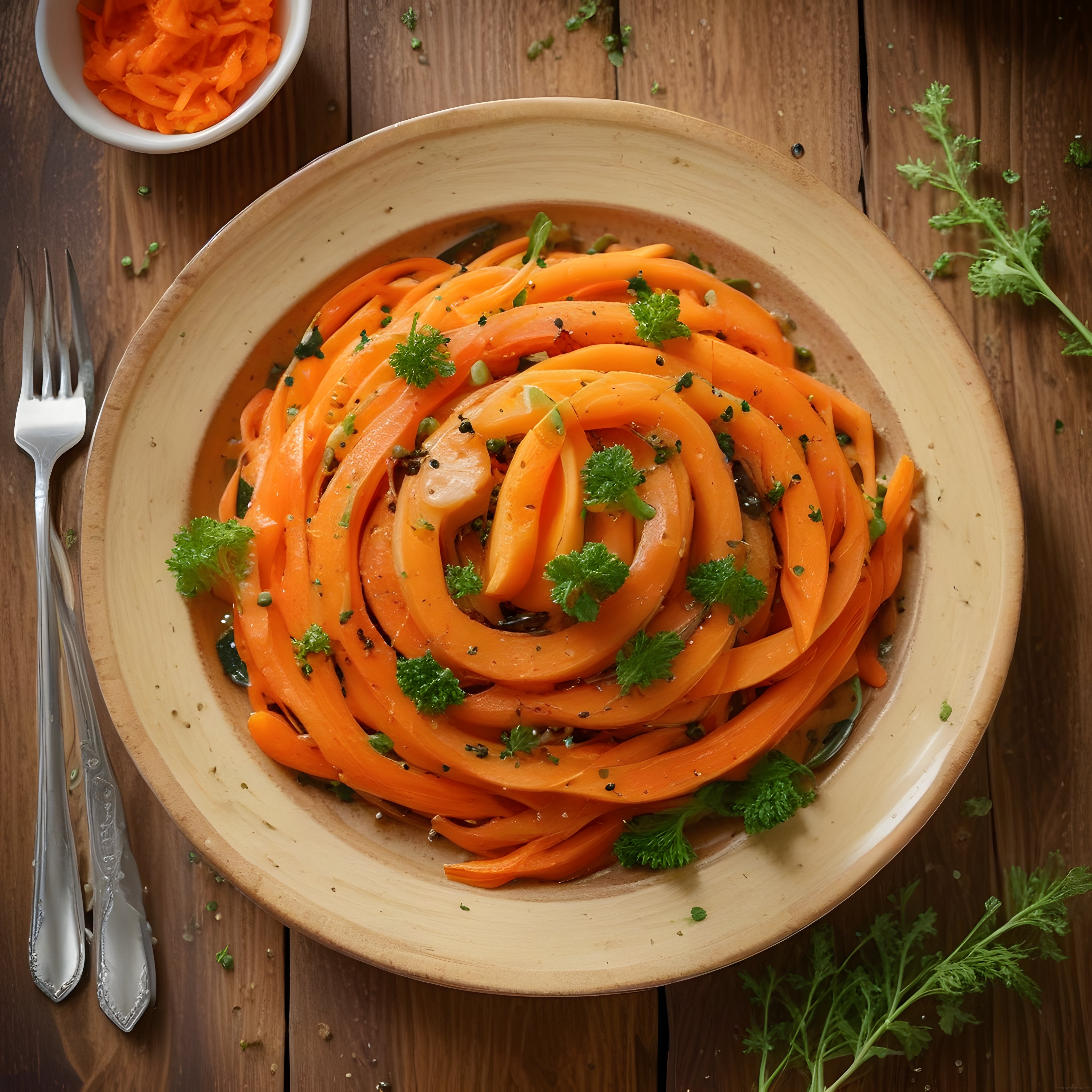 Renkli Havuç Spagetti ile Rustik Mutfak Sunumu ve Sağlıklı Tarif Önerisi