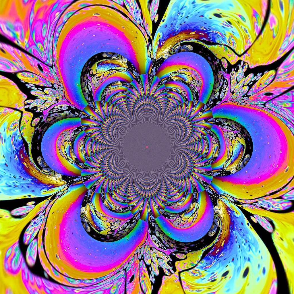 Renkli Hipnotik Fractal Dijital Sanat ve Neon Psychedelic Mandala Desen