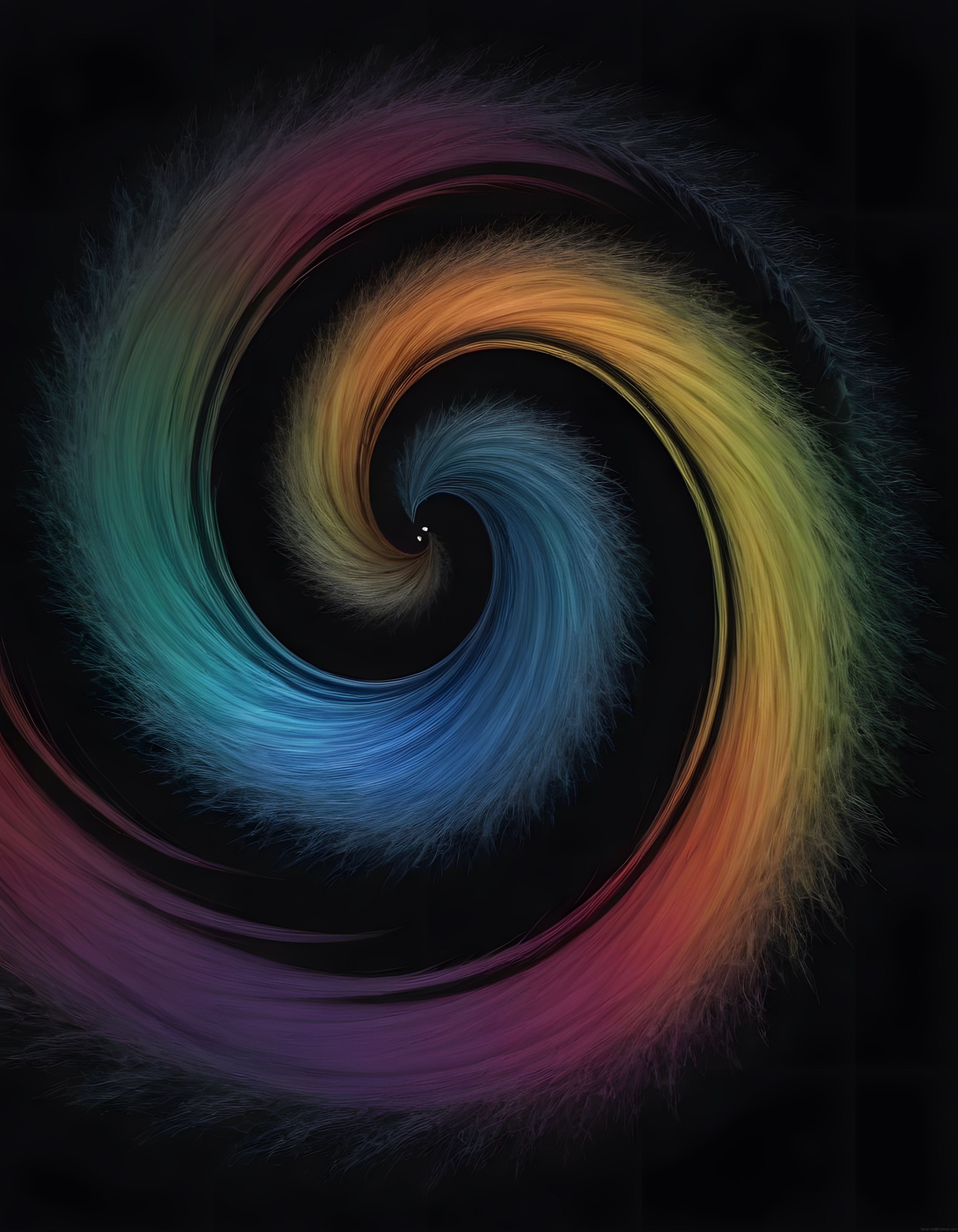 Renkli Işık Çizgilerinin Siyah Zemin Üzerinde Dans Eden Hipnotik Spiral Formu