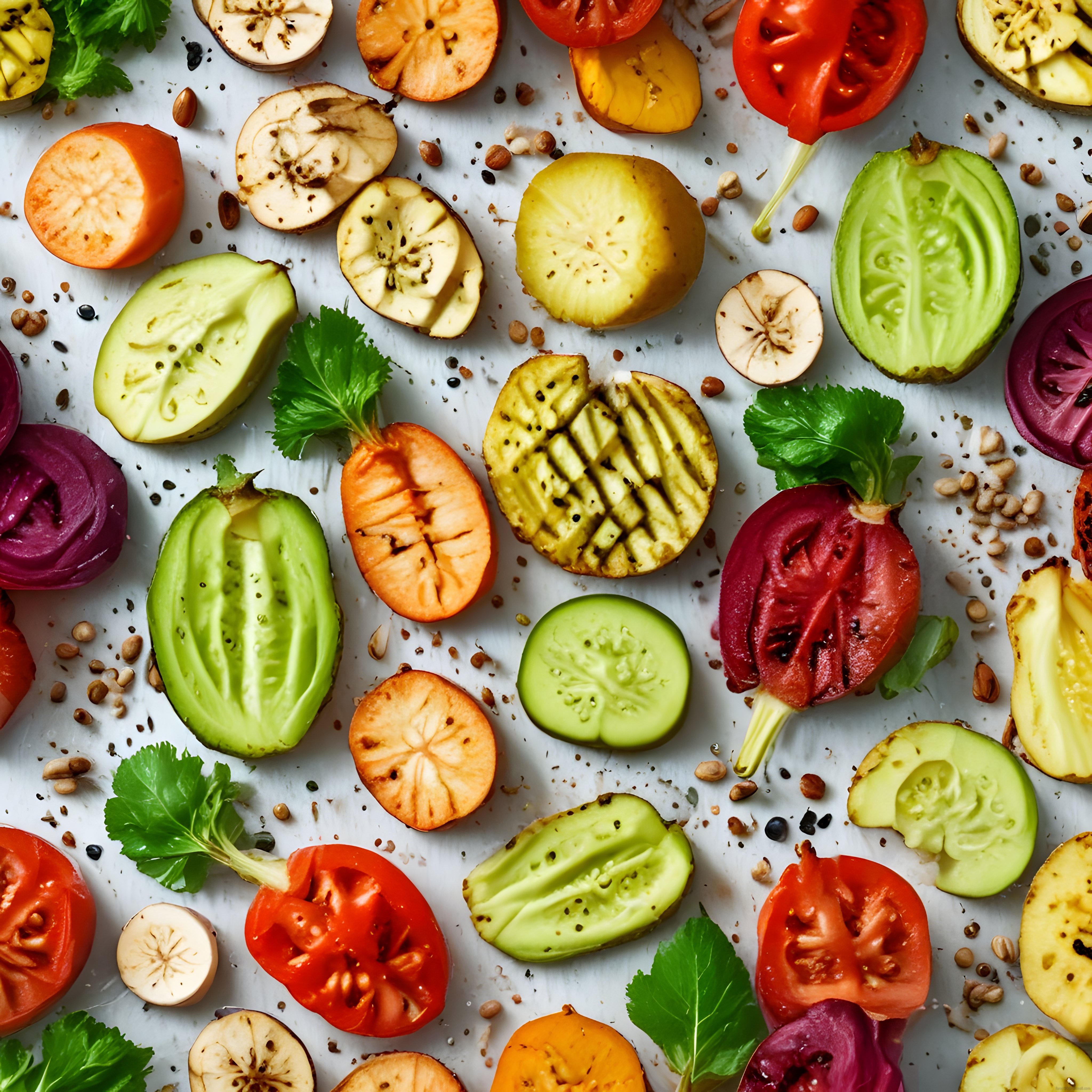 Renkli Izgara Sebzeler Avokado ve Baharatlarla Sağlıklı Vegan Tabak Sunumu