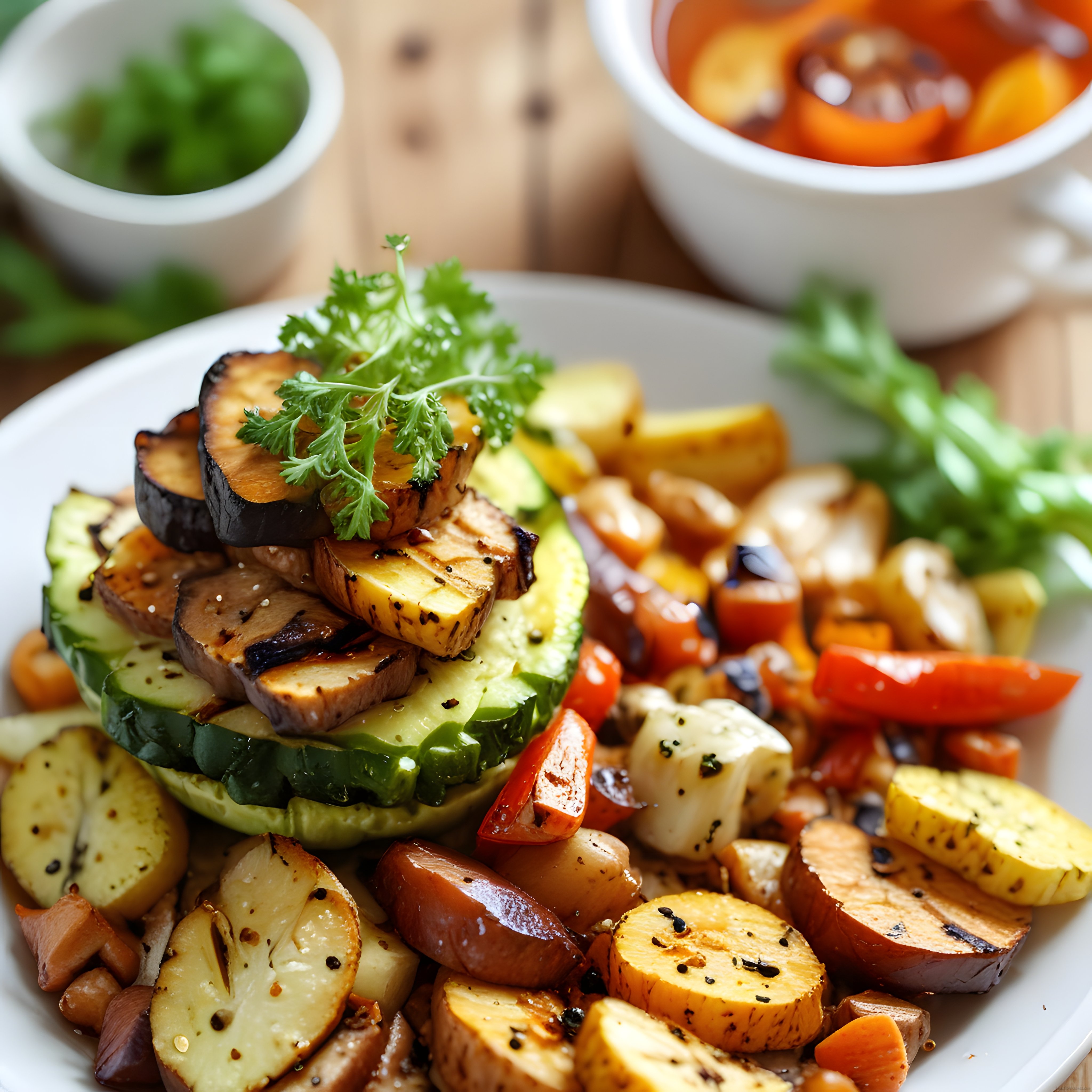 Renkli Izgara Sebzelerle Sağlıklı ve Lezzetli Vegan Tabak Sunumu