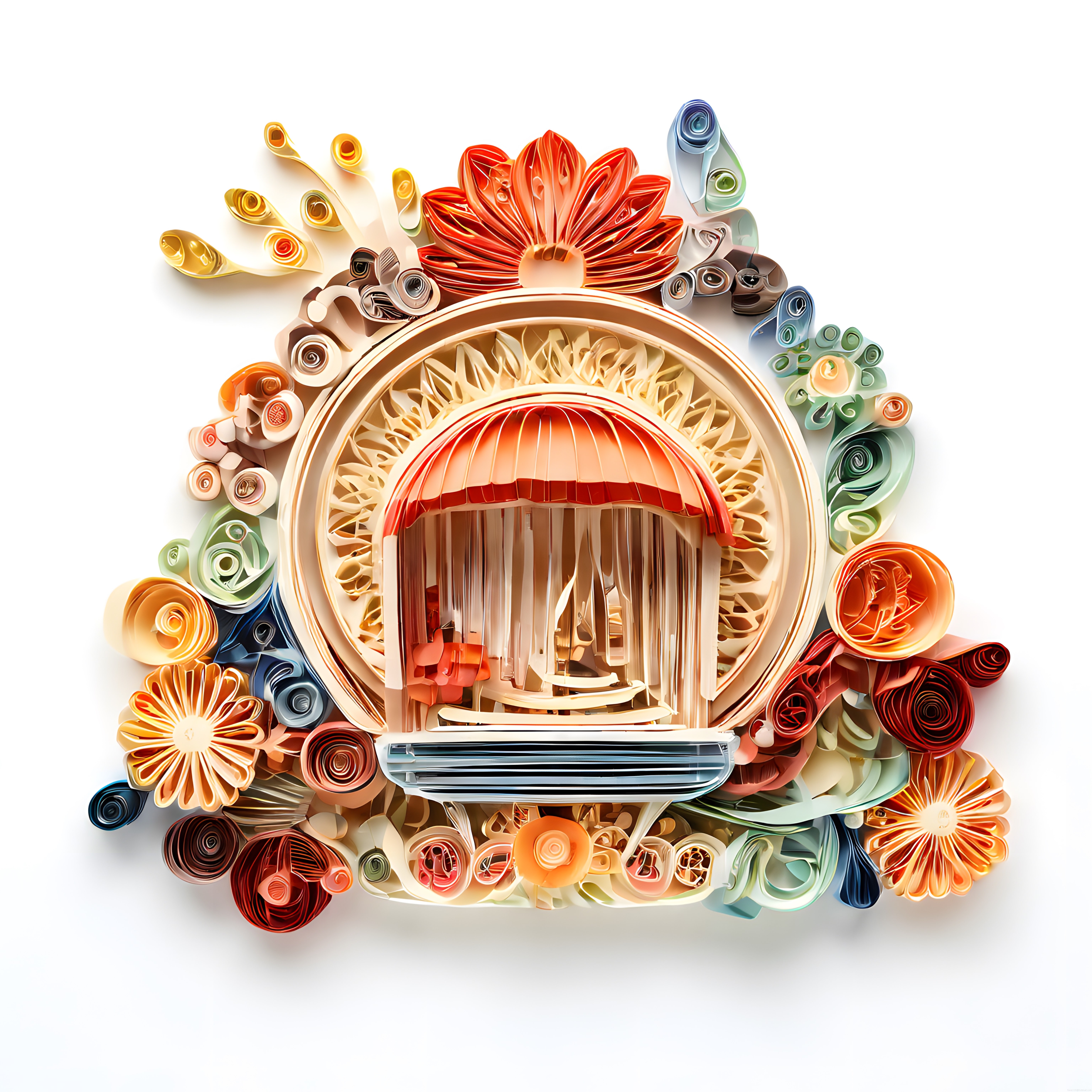 Renkli Kağıt Quilling Sanatında Nostaljik Dükkan Önü ve Çiçek Motifleri
