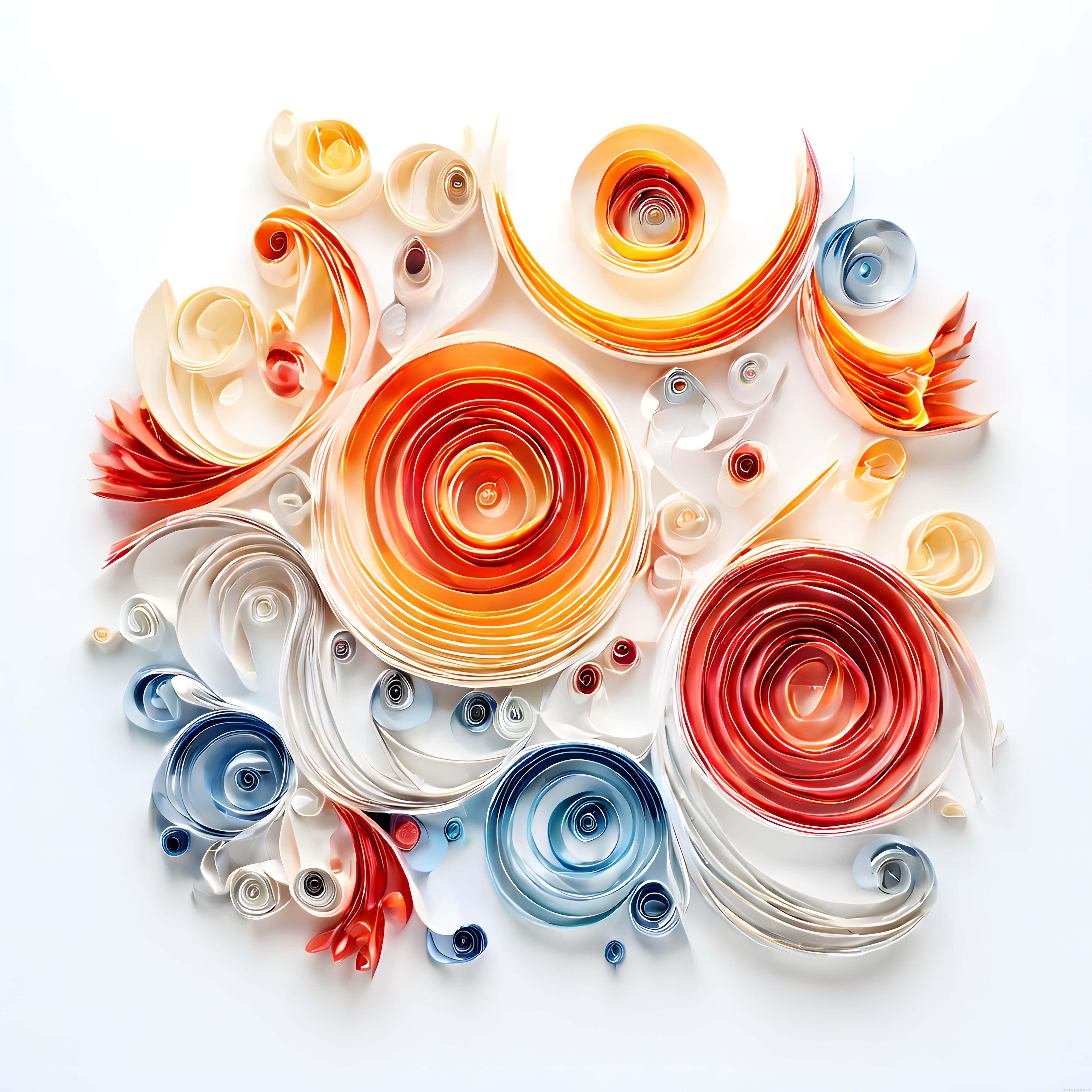 Renkli Kağıt Quilling Spiral ve Döngülerle Oluşan Soyut Üç Boyutlu Sanat Eseri