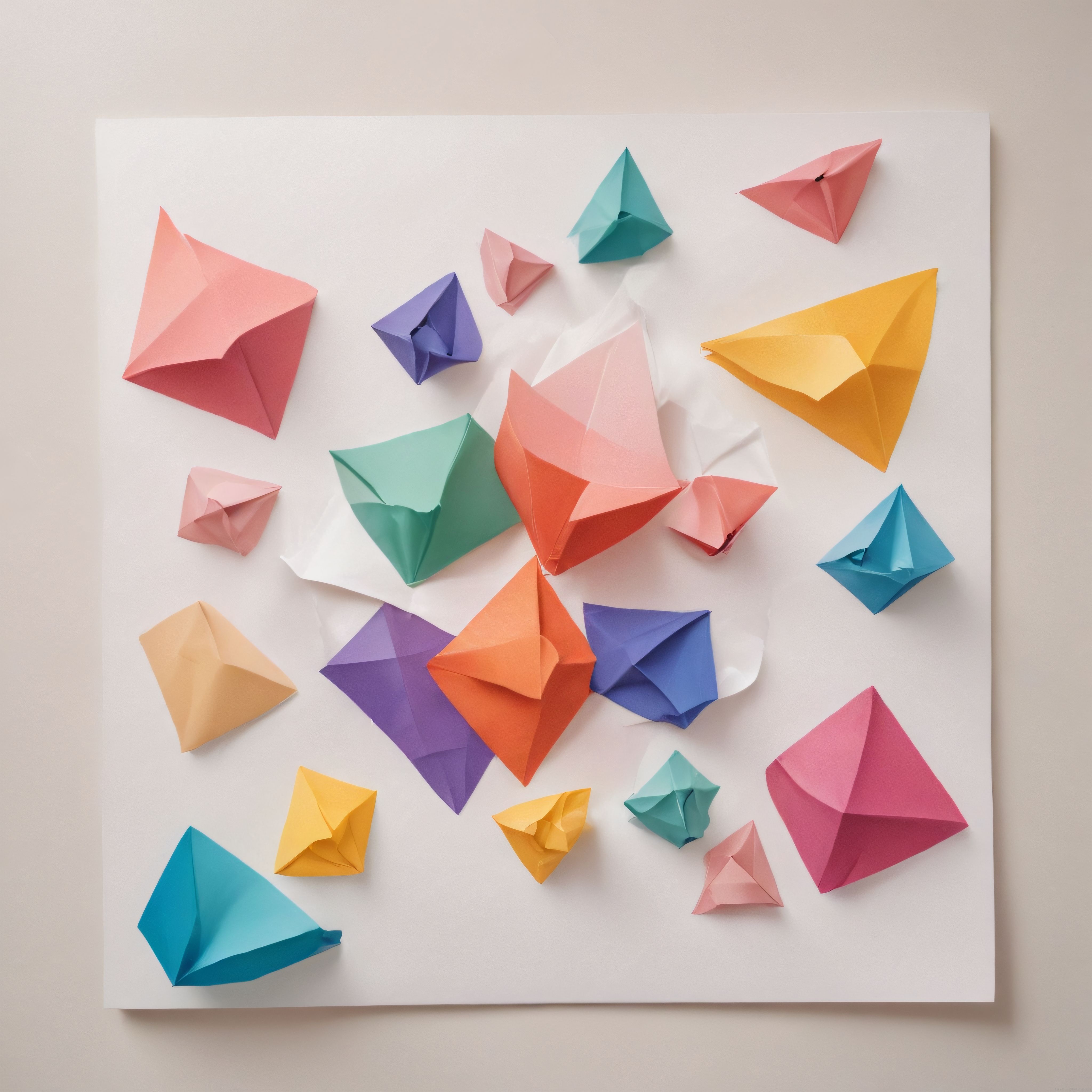 Renkli Kağıtlardan Yapılmış Üçgen Origami Figürlerinin Minimal Stüdyo Çekimi
