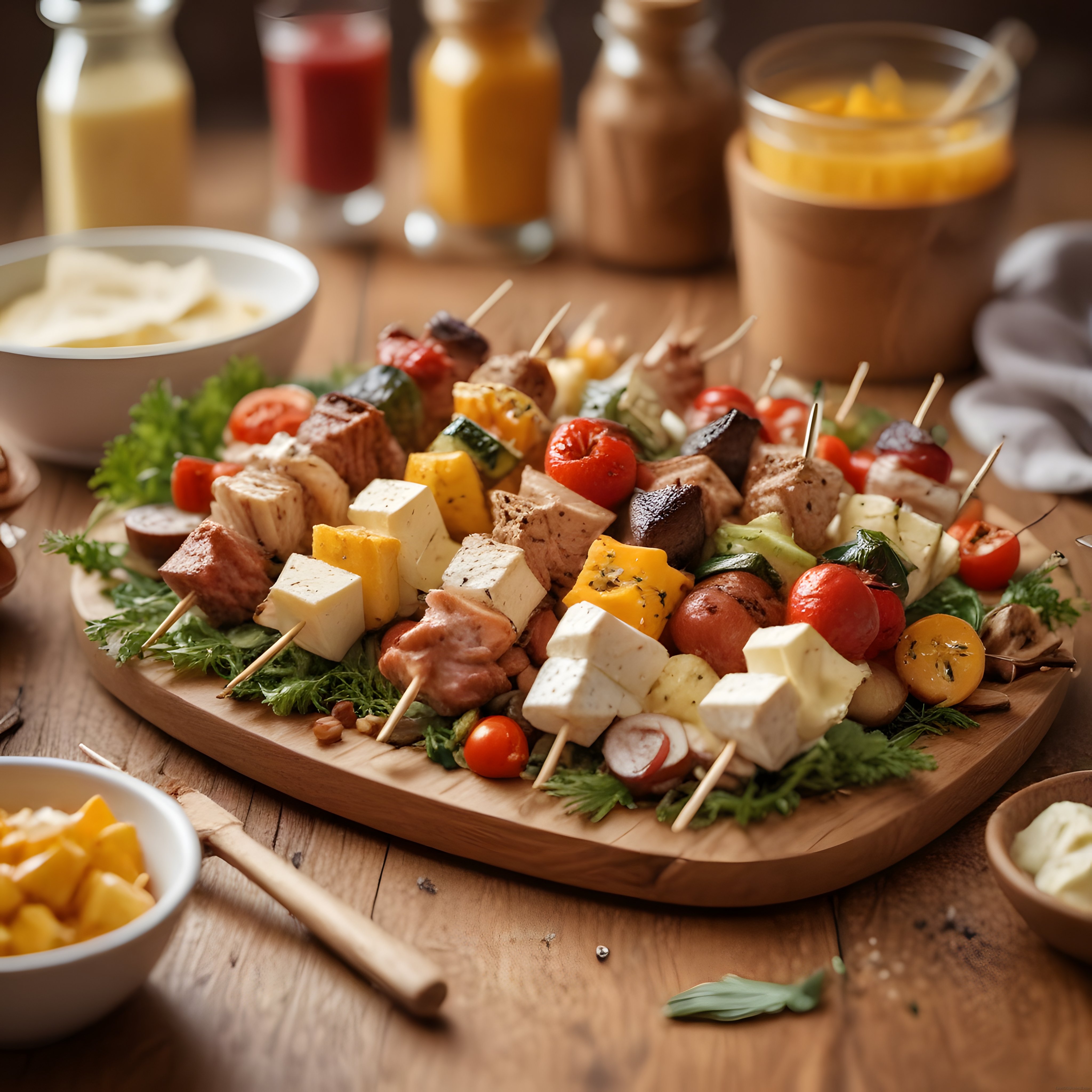 Renkli Kahvaltı Şişleri ve Taze Meyve Sularıyla Rustik Brunch Masası