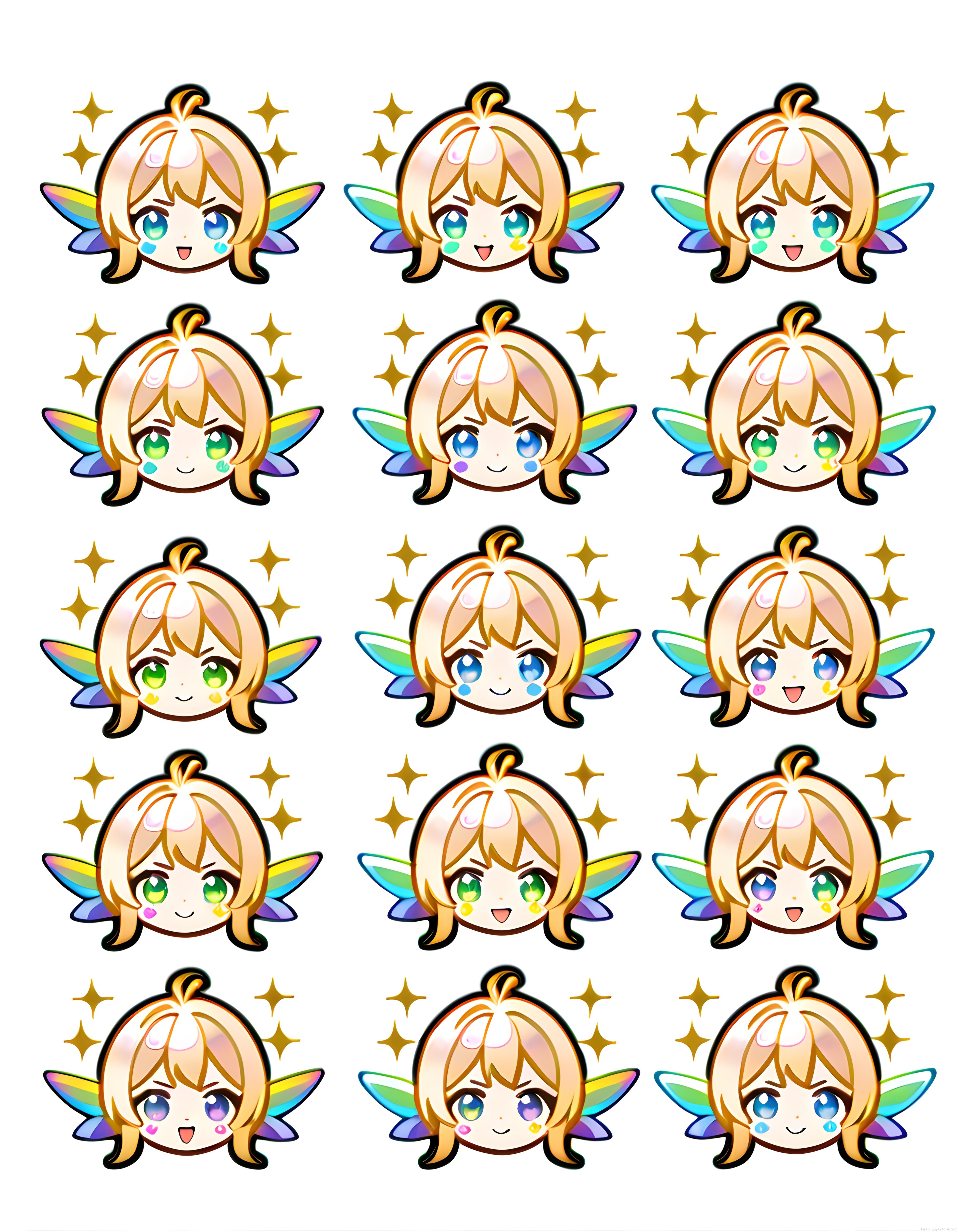 Renkli Kanatlı Sevimli Peri Kızı Anime Sticker ve Avatar Çizim Seti