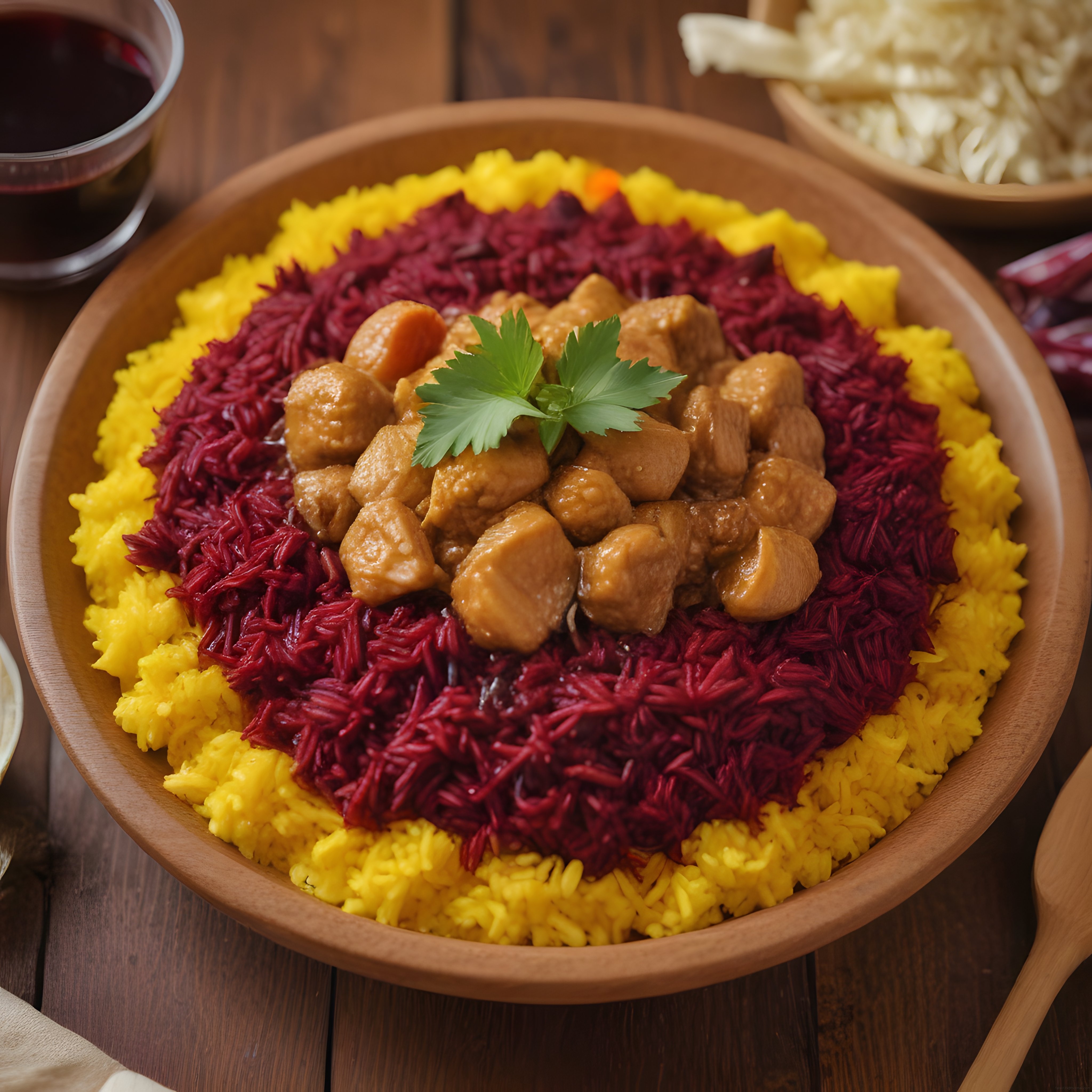 Renkli Kase Yemek: Zerdeçallı Pilav, Soslu Tavuk ve Pancar Salatası