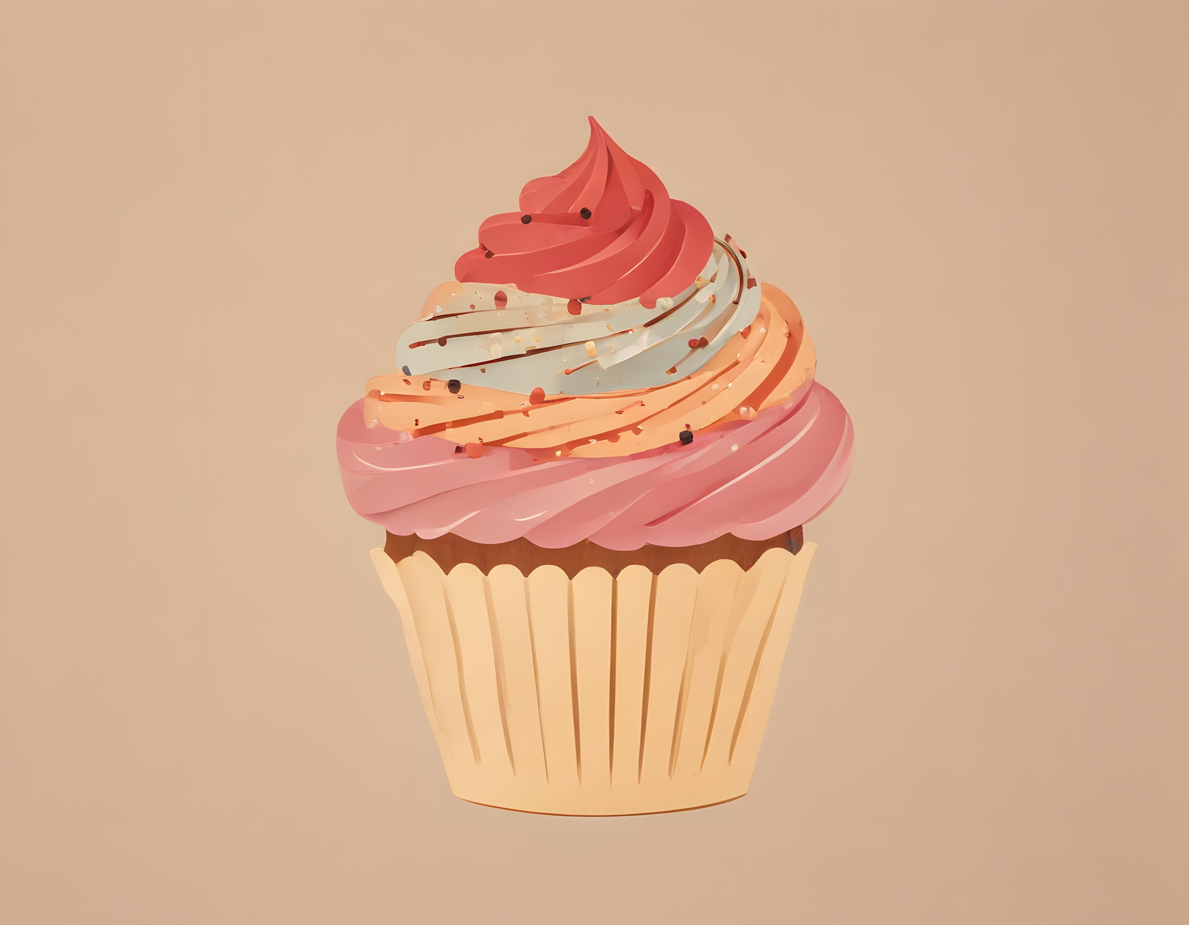 Renkli Katmanlı Krema ve Sprinklerlerle Süslenmiş Sevimli Cupcake