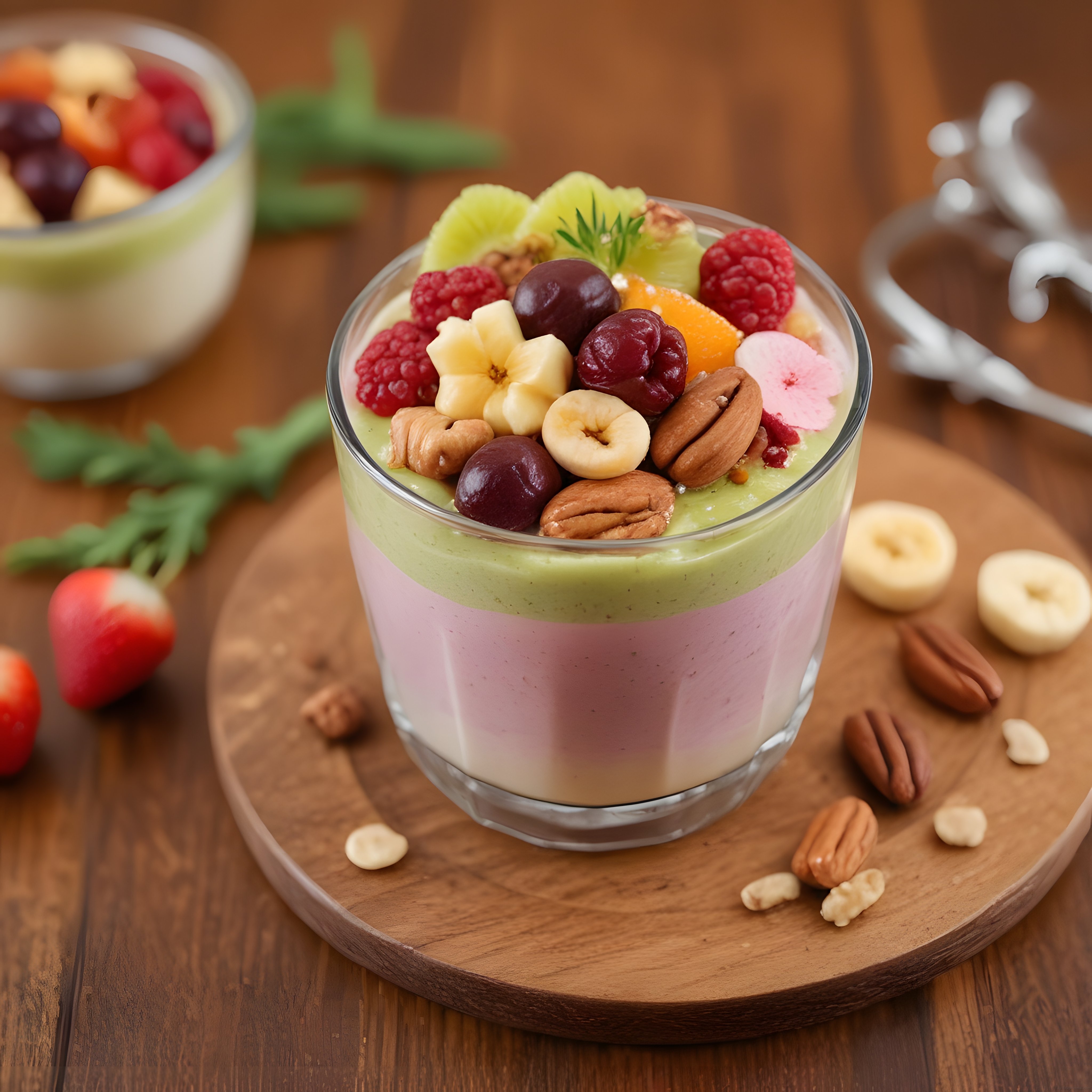 Renkli Katmanlı Smoothie Bowl Meyveler ve Kuruyemişlerle Süslü Lezzet